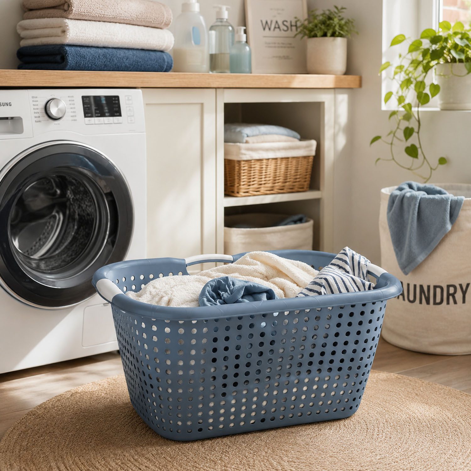 Mojawo Wäschewanne Wäschekorb Wäschebehälter Wäschesammler 26 Liter B60xL40XH22cm Blau