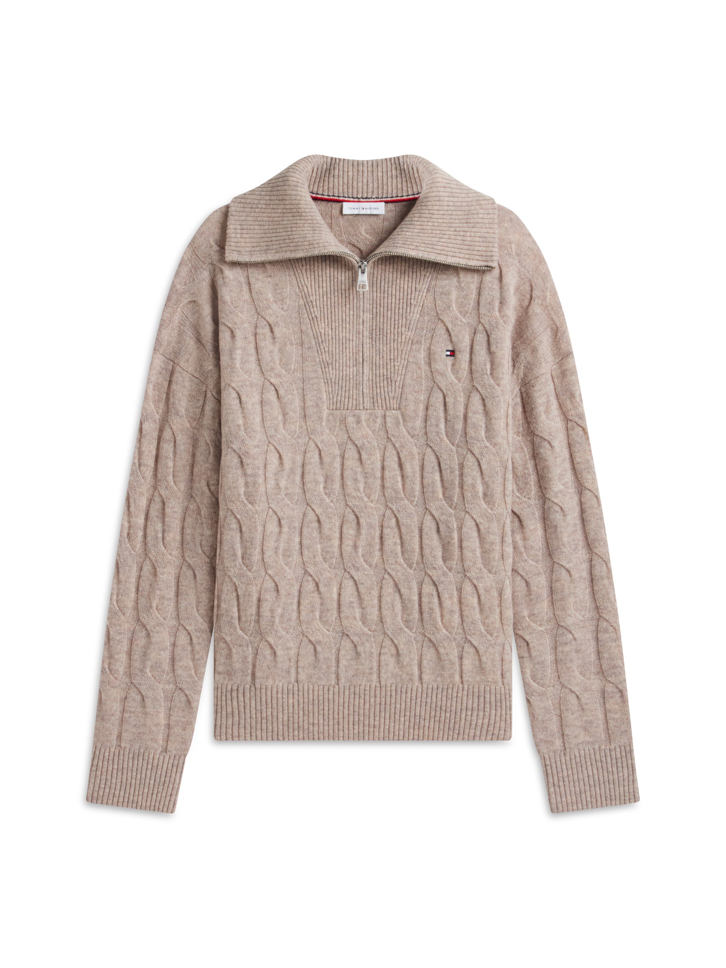 Tommy Hilfiger Troyer SOFT WOOL CABLE 1/2 ZIP LS SWT aus reiner Wolle, mit Zopfmuster – Bild 5 von 5