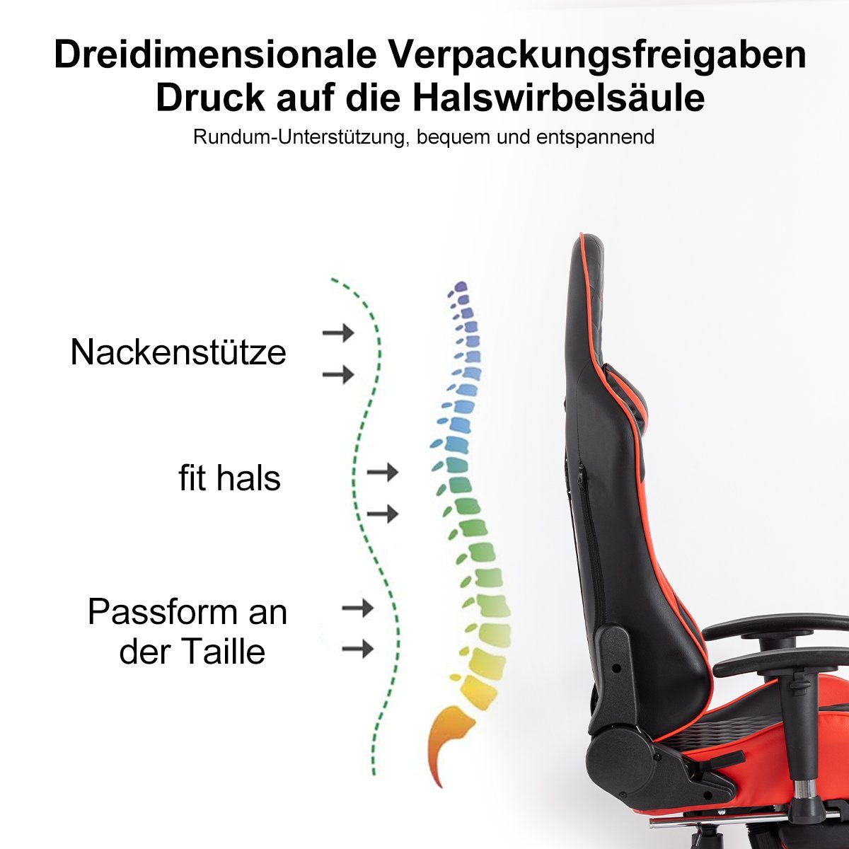 FOXSPORT Gaming-Stuhl Ergonomischer mit rot Gaming Fußstütze Stuhl