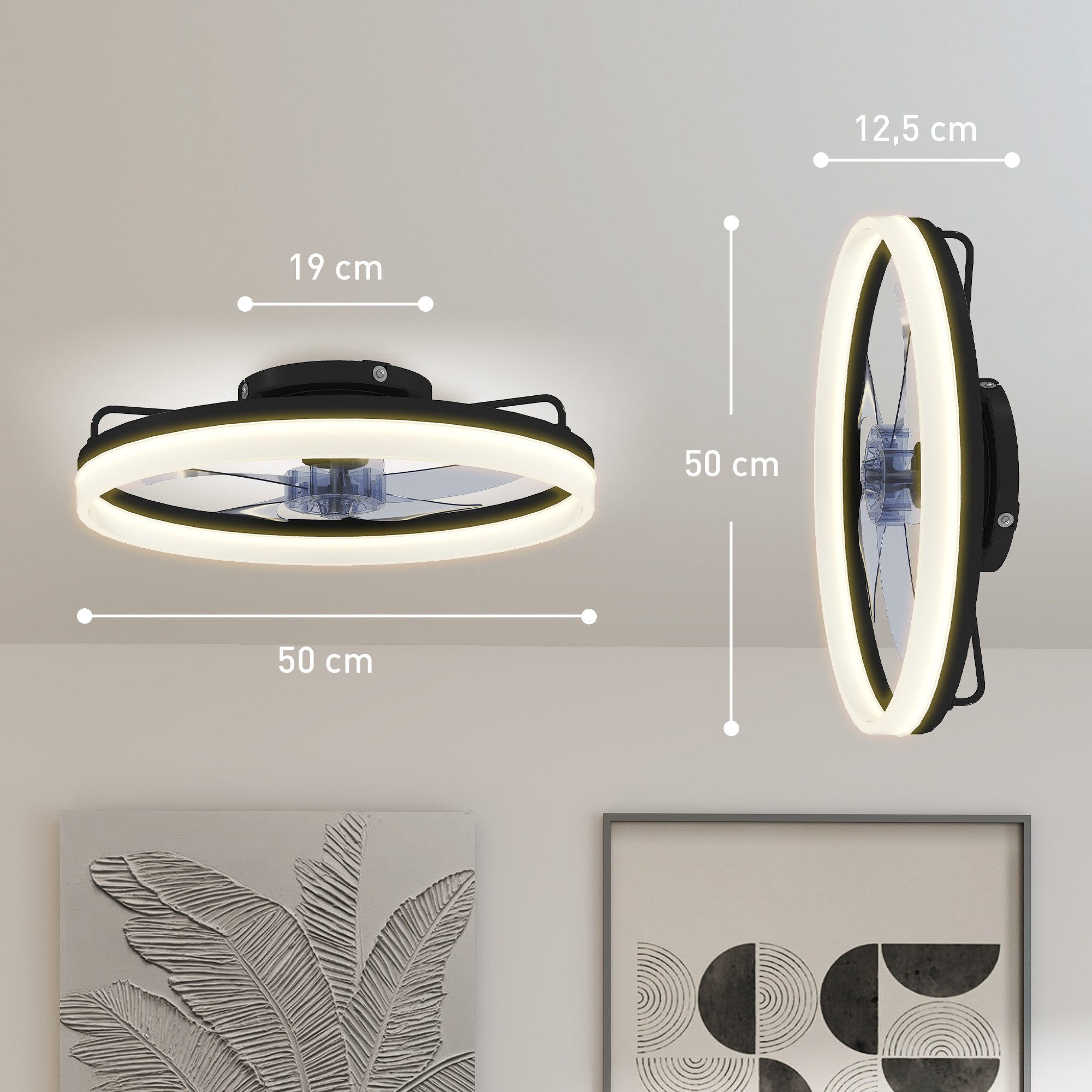 HOMCOM Deckenventilator mit Licht, Ventilator mit 6 Stufen und LED-Licht, Fernbedienung