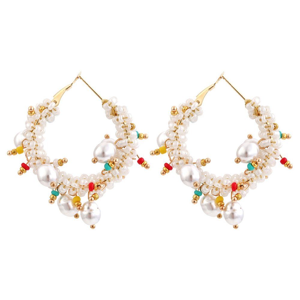 AUzzO~ Paar Ohrhänger Paar Kreis-Ohrringe Damenschmuck Brautschmuck im Bohemian-Stil farbig Weiß