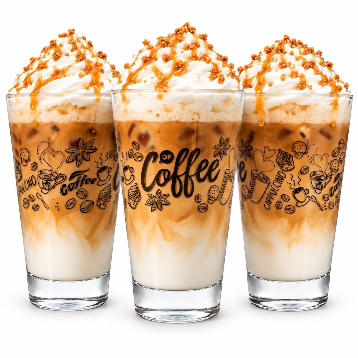 Sendez Latte-Macchiato-Glas 6 Latte Macchiato Gläser 310ml Kaffeegläser Teegläser, Aufdruck-Schwarz