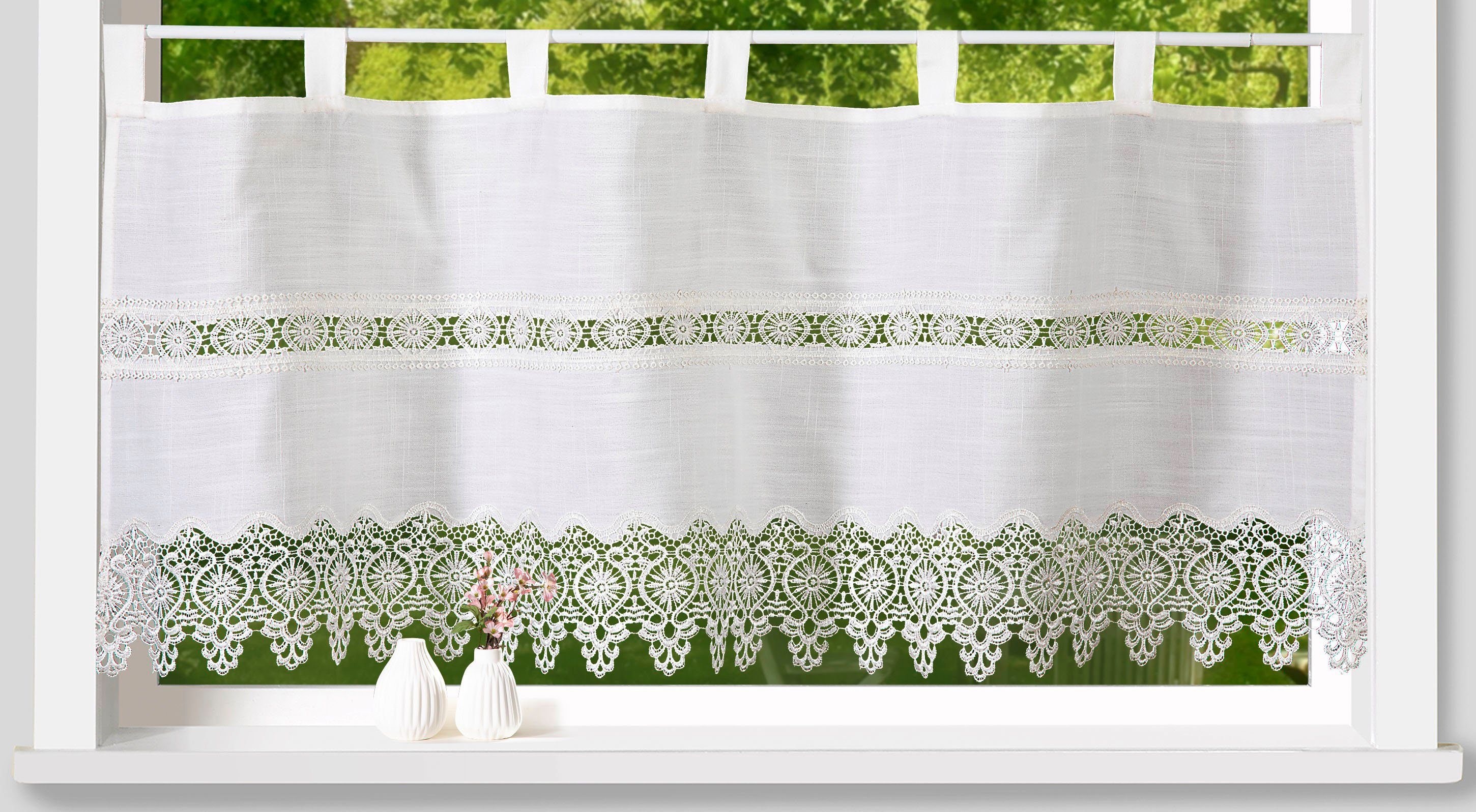 Weckbrodt Scheibengardine Tamino (1 St), Schlaufen, blickdicht, Bistro, Gardine, blickdicht, Häkelborte u.Bordüre, HxB 45x120cm, Store