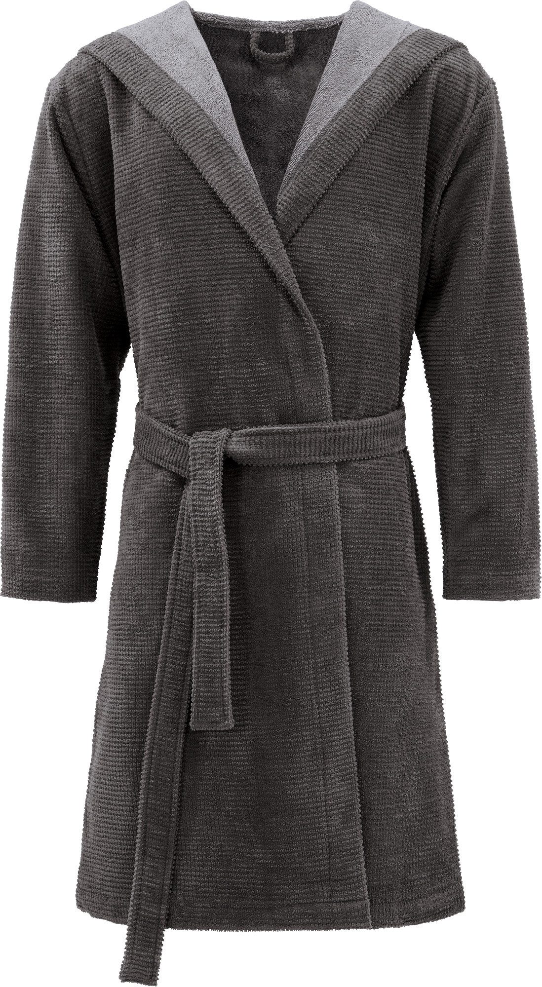 Erwin Müller Bademantel Unisex-Bademantel "Schwanau", Rückenlänge cm: 110/kurz (bis 110 cm):, mit Kapuze/mit Eingriffstasche:, default, Jacquard-Velours Uni/Hoch- Tiefstruktur