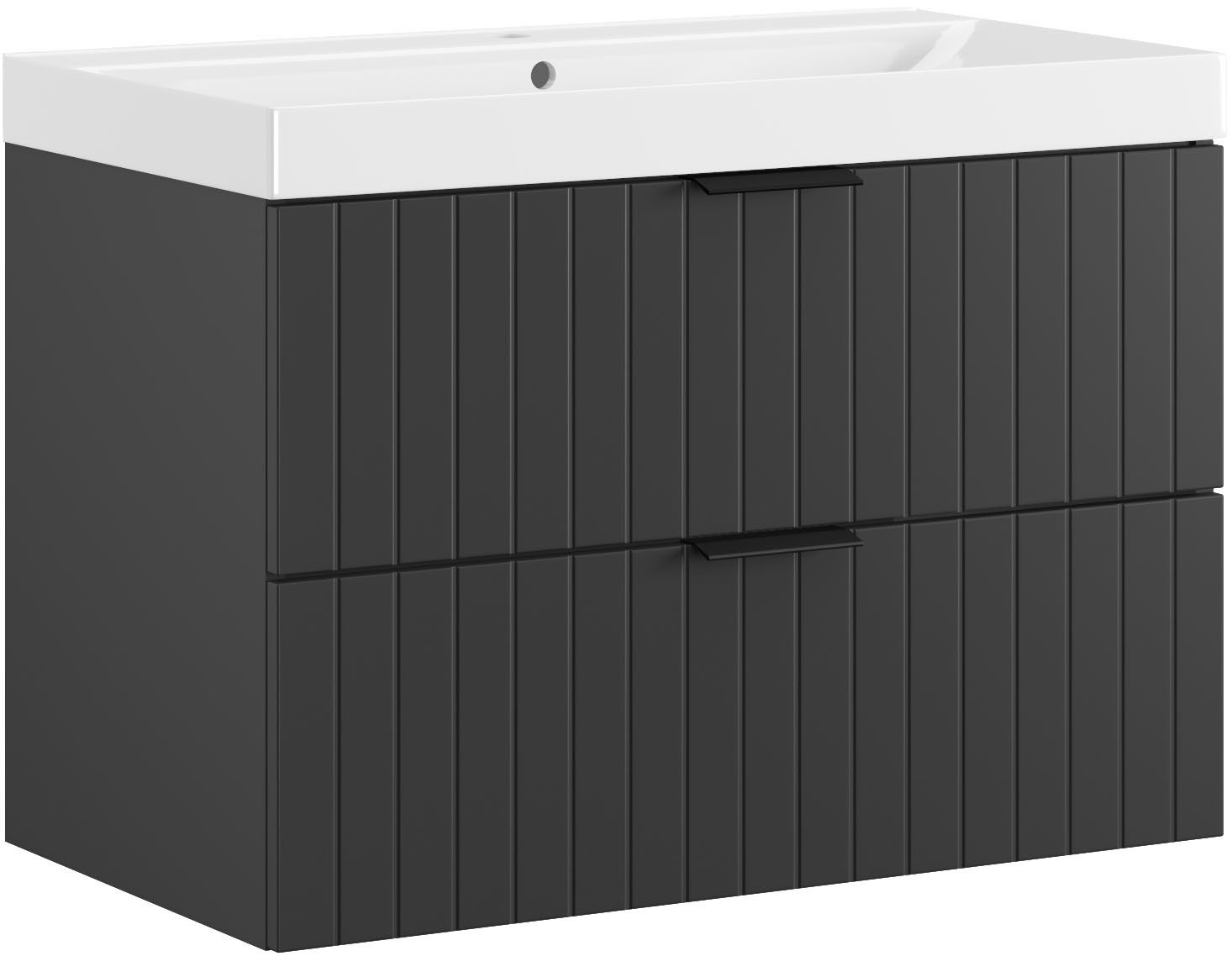 welltime Waschtisch HARMONY mit Waschbecken, Breite 60 oder 80cm, modernes Design, Schrank mit 2 Schubladen, Soft-Close-Function, Paneeloptik