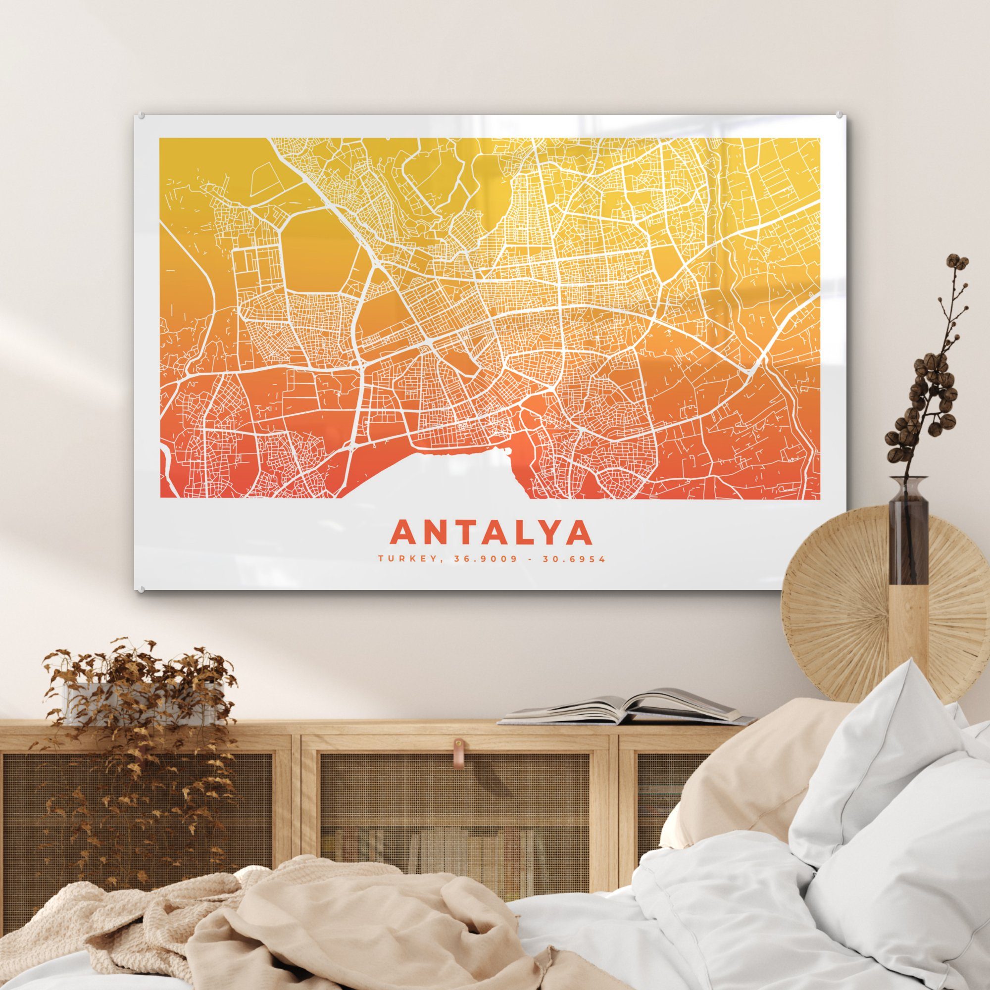 (1 Wohnzimmer St), - Schlafzimmer Acrylglasbild - Karte, Acrylglasbilder MuchoWow Türkei & Antalya