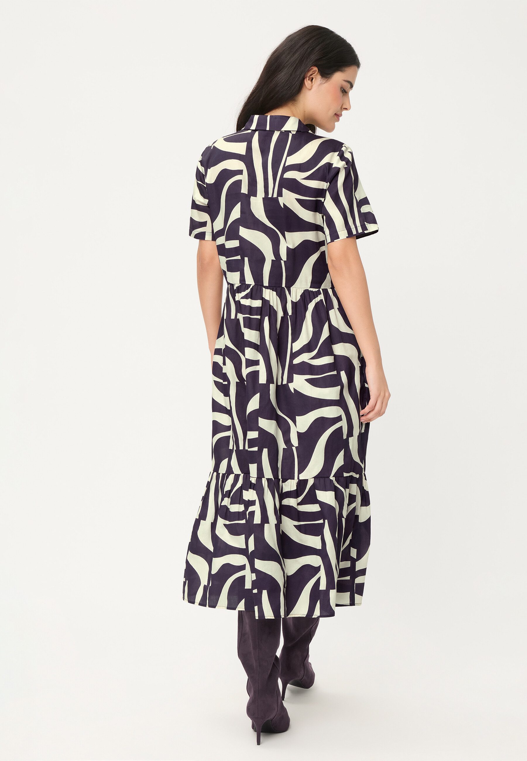 Olsen Midikleid Kleid mit Hemdblusenkragen und Allover-Dessin