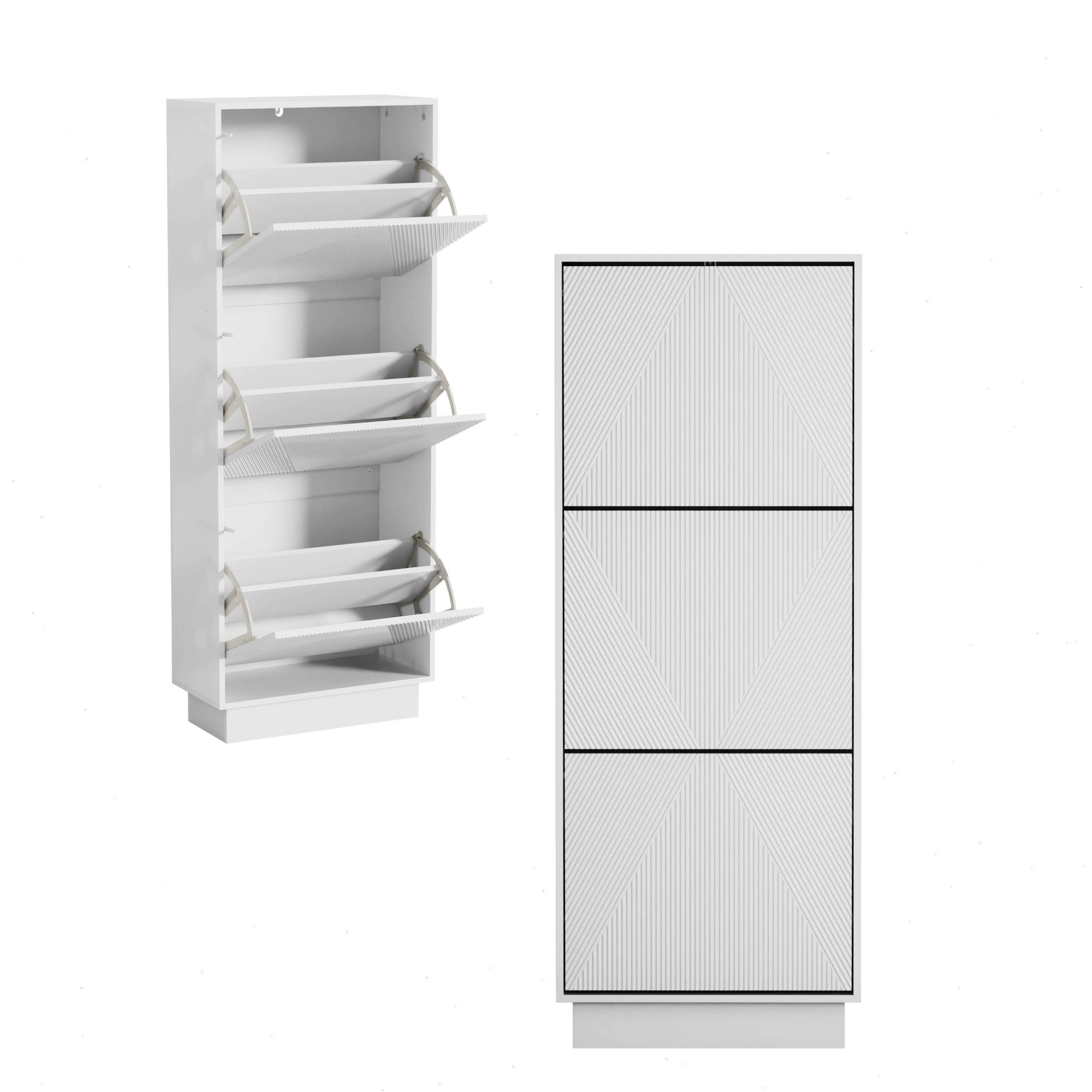 UEV Schuhschrank mit 3 Klappen Schuhregal hoch schmal (Schuhkommode,Anti-Kipp-Vorrichtung für Eingangsbereich, Modern Schuhaufbewahrung mit Oberplatte Platzsparend) Trennwände verstellbar und abnehmbar für verschiedene Schuhtypen