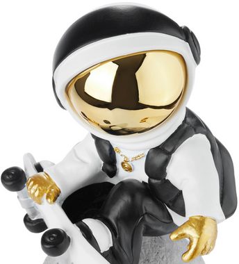 BRUBAKER Dekofigur Astronaut - Skateboarder auf dem Mond - 24 cm Weltraum Figur (Gold, Weiß und Schwarz, 1 St., Skater Deko), Handbemalte Skulptur mit Skateboard, verchromtem Helm und Kette Gold