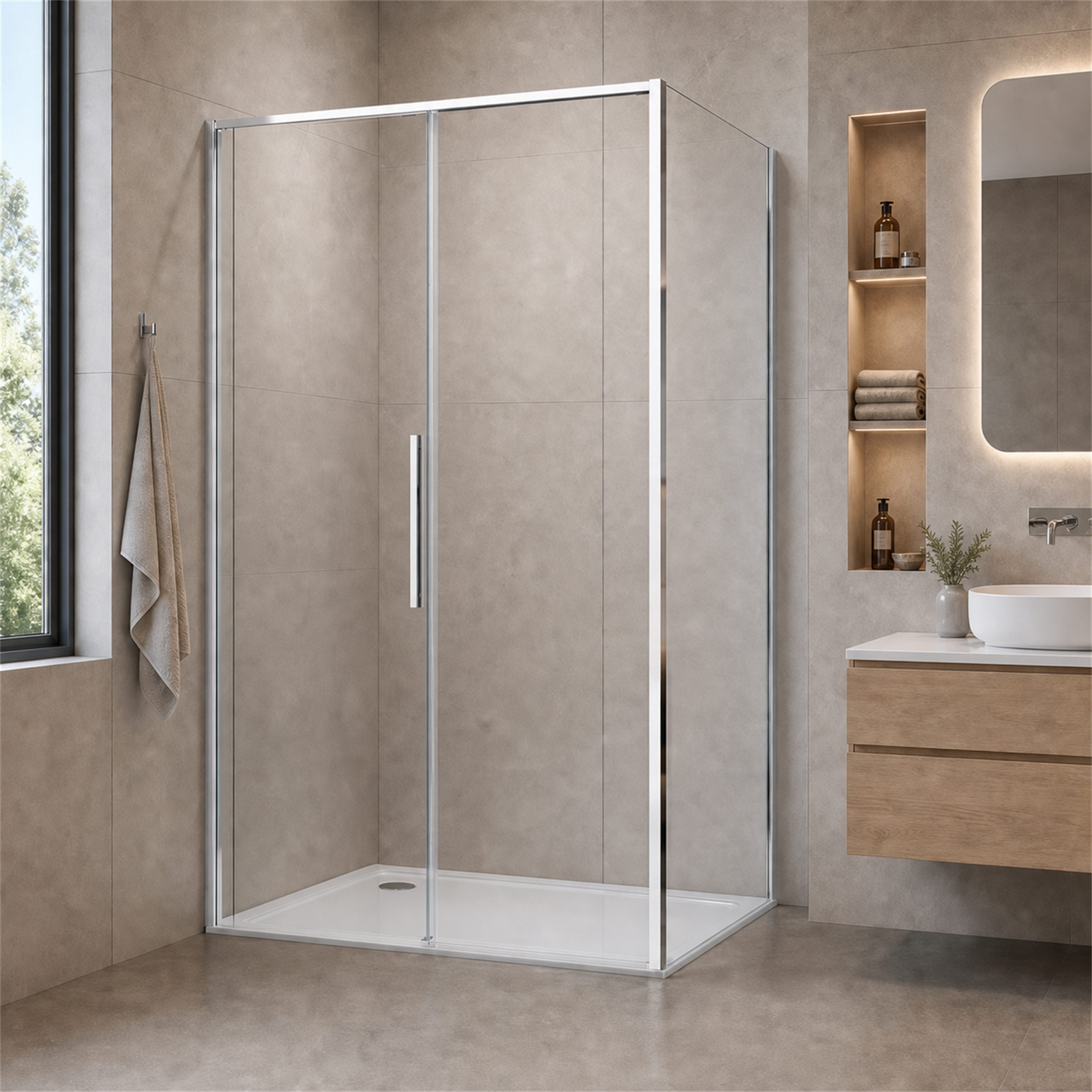 welltime Eckdusche Pienza, Einscheibensicherheitsglas, Rechteckige Dusche mit Softclose