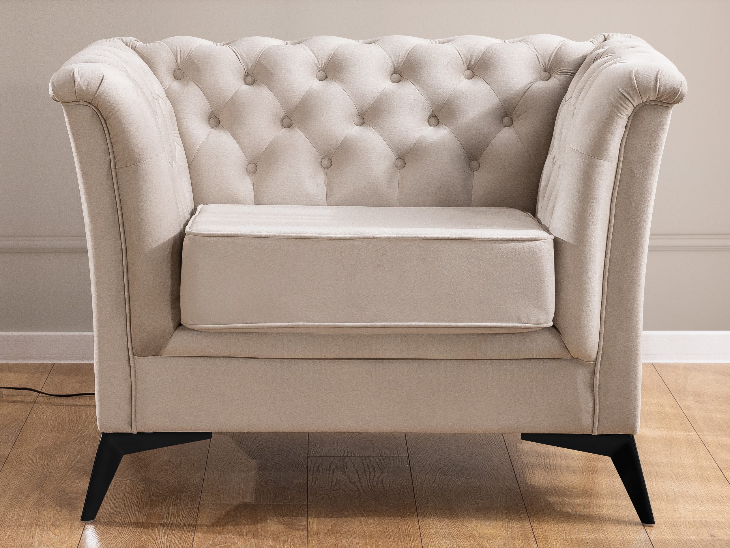 S-Style Möbel Chesterfield-Sessel Whitby aus Samt mit goldenen, silbernen oder schwarzen Füßen, mit Wellenfederung