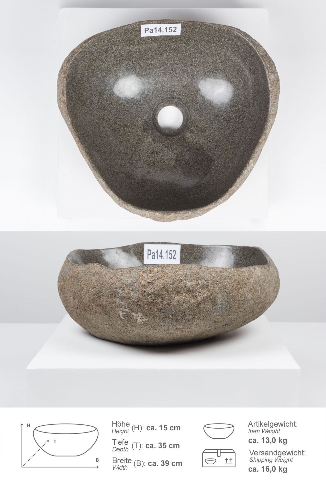 wohnfreuden Aufsatzwaschbecken Naturstein Waschbecken mit Naturkante 30 - 39 cm (Kein Set), 101902_Pa14.152