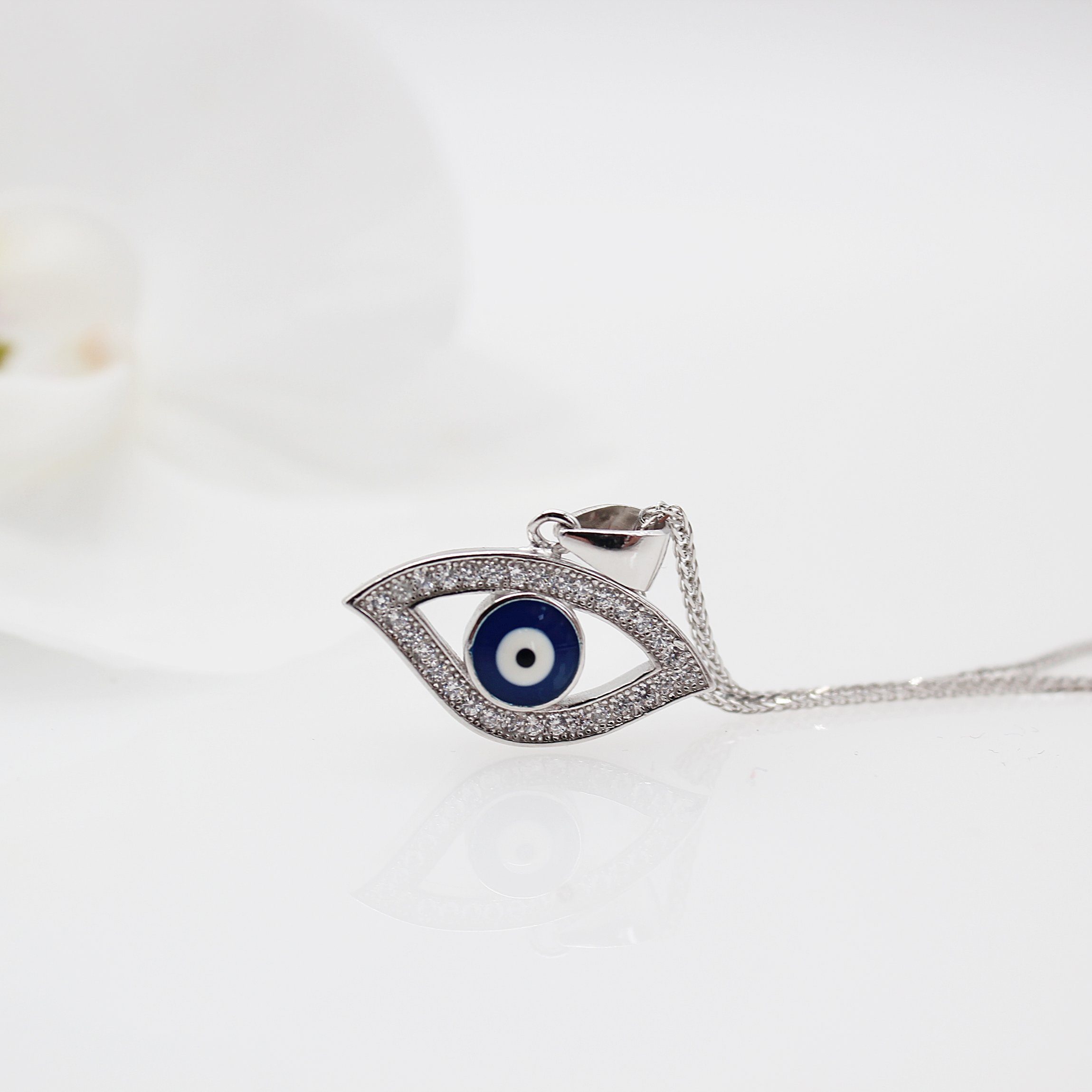 ELLAWIL Kette Silberkette blau (Kettenlänge Eye Geschenkschachtel 925), 50 Anhänger Kette Silber Halskette mit Anhänger cm, Blue Zirkonia mit Nazar inklusive Sterling