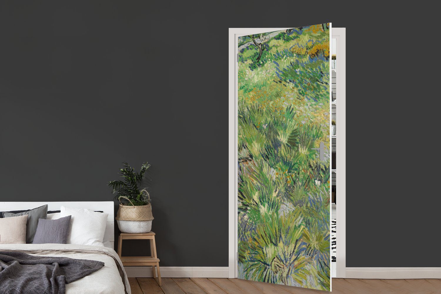 St), Vincent MuchoWow Tür, Gogh, Blumen für 75x205 - (1 Matt, Fototapete Türaufkleber, Grasige mit Türtapete und cm Schmetterlingen van Wiese bedruckt,