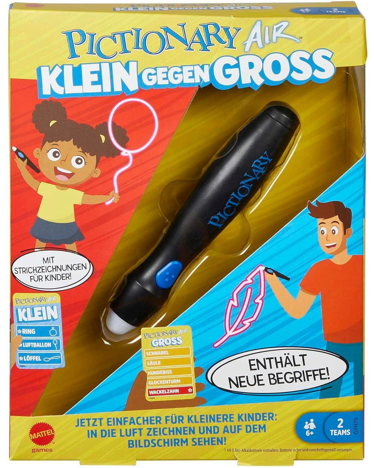 Mattel® Spiel Zeichenspiel - Pictionary Air KLEIN gegen GROSS