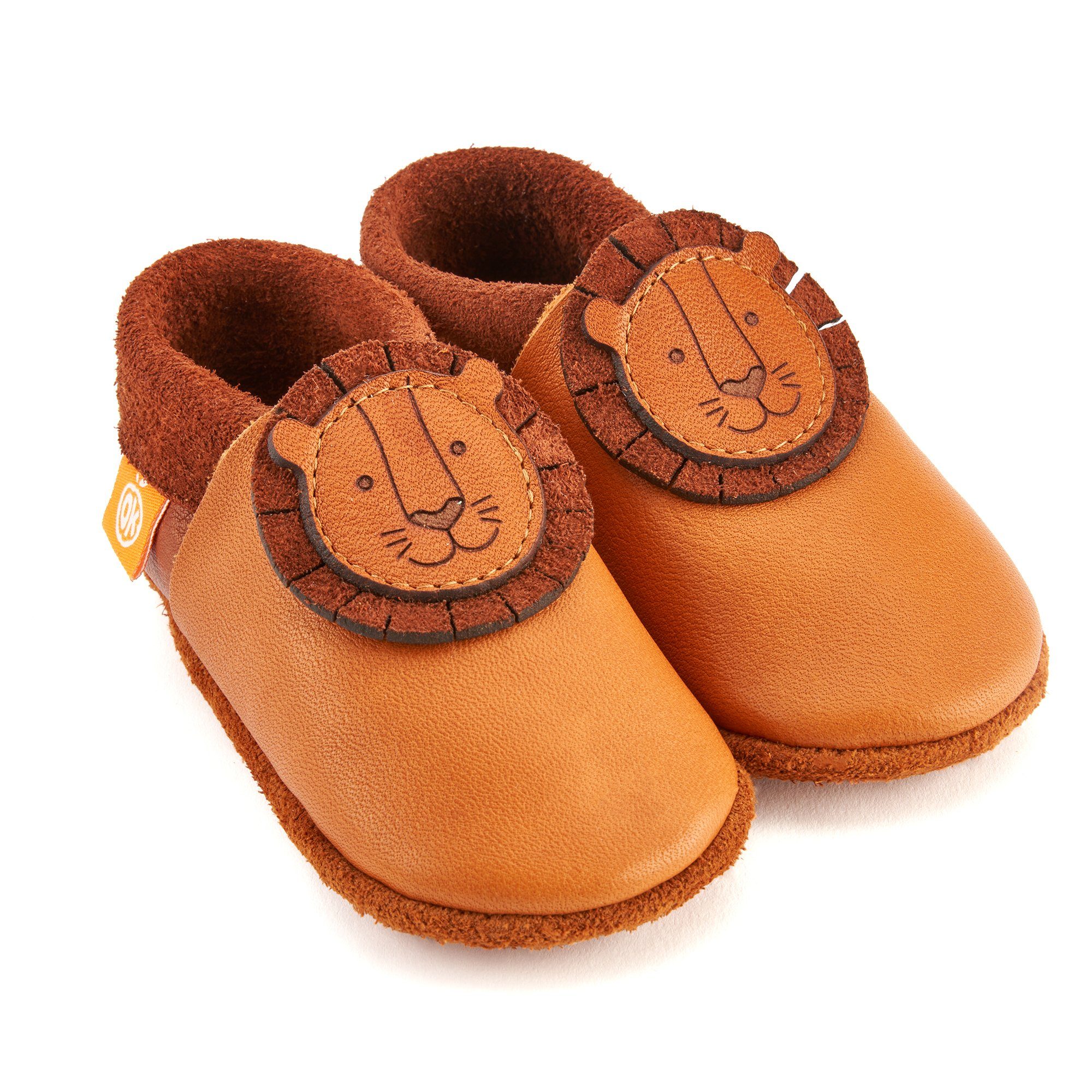 Orangenkinder® Leo der Löwe Baby Krabbelschuh pflanzlich gegerbtes Leder, Made in Germany, atmungsaktiv