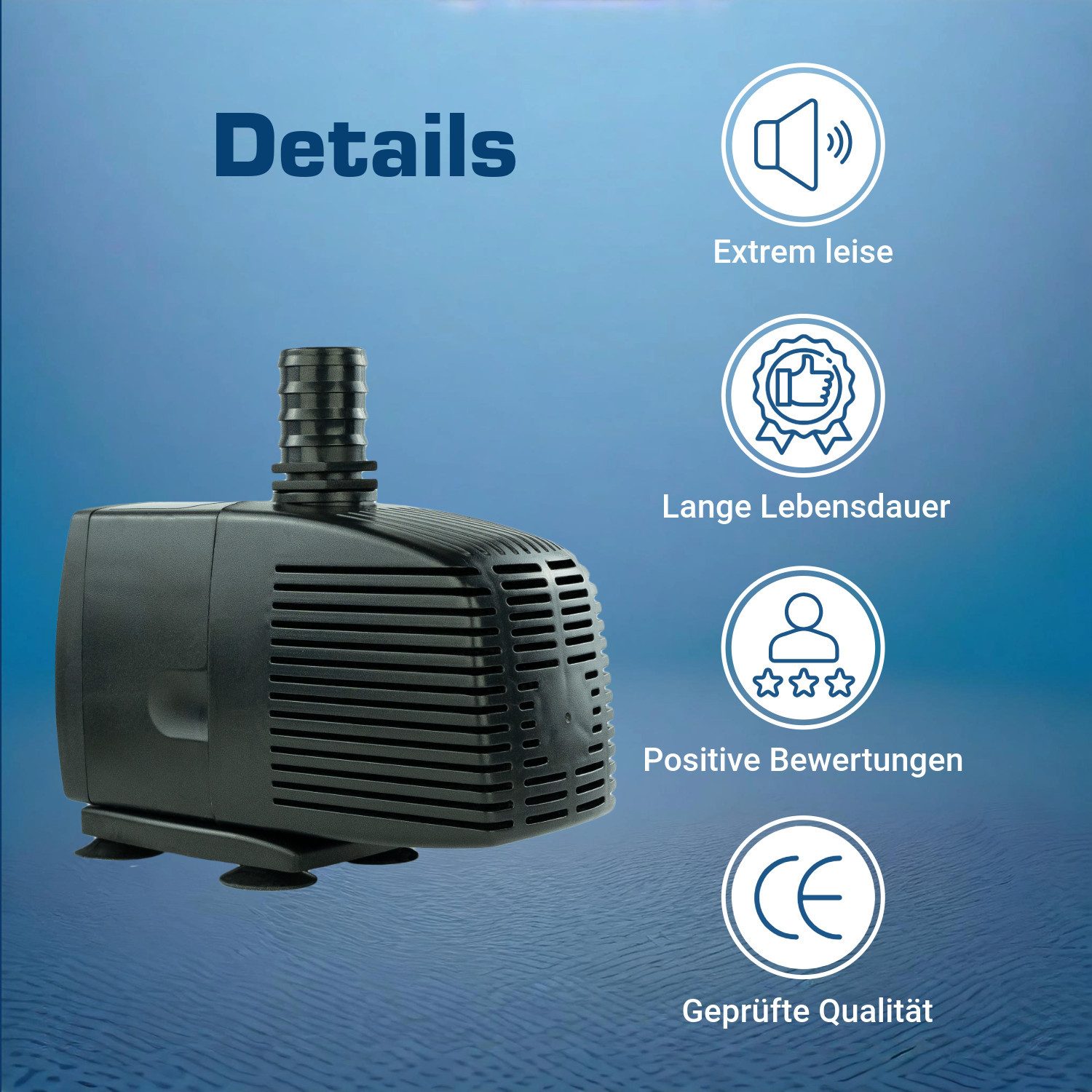 KERRY Teichpumpe 230 V – 3.000 L/H, 10m Kabel, 280 cm Förderhöhe, 60 Watt, Wasserpumpe