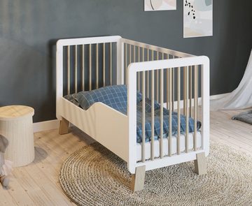 Babyhafen Babybett BRADY 60 × 120 mit Rausfallschutz Modern Gitterbett, Kinderbett mit Schutzgitter