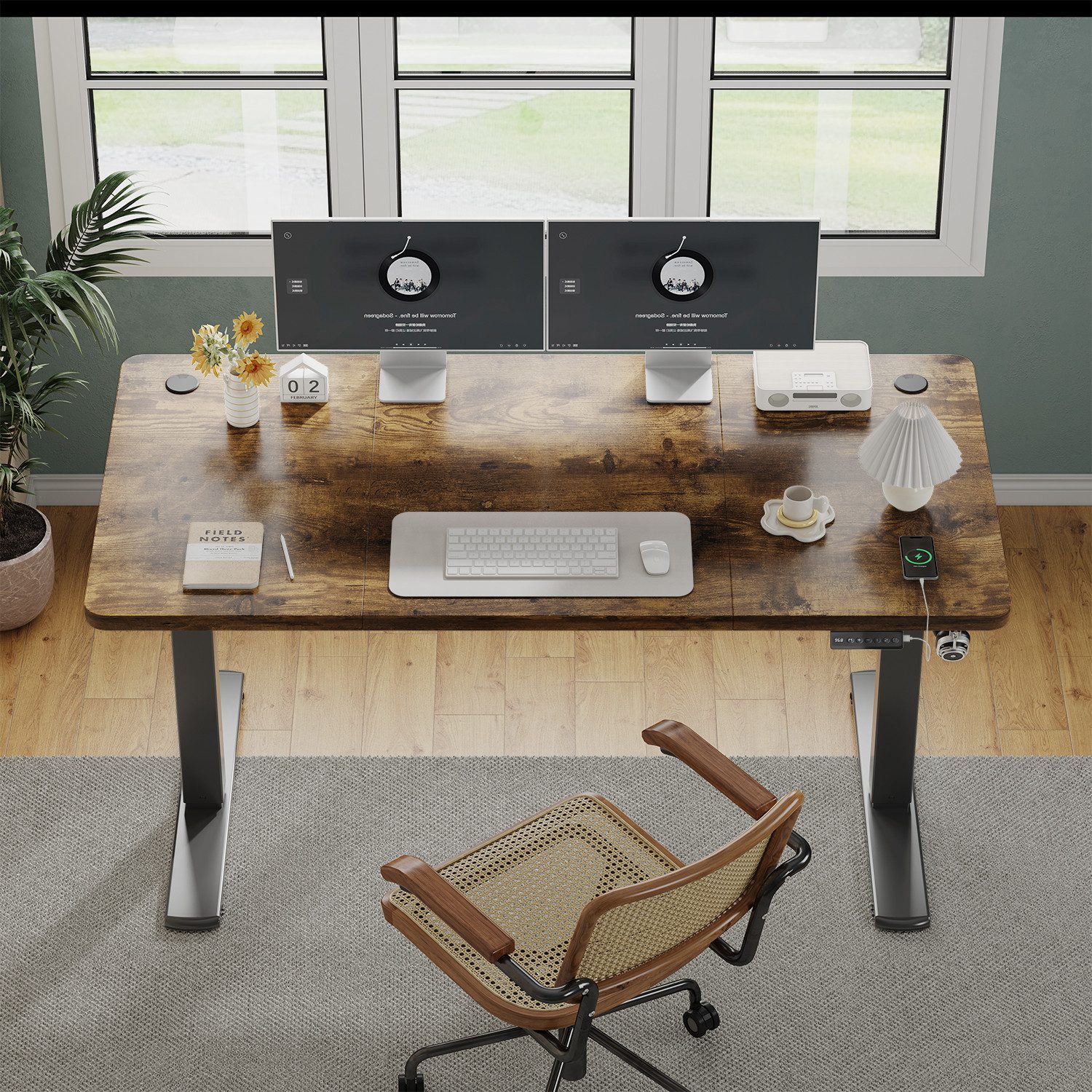 Furnicopia Schreibtisch Höhenverstellbarer mit USB-Ladefunktion und Wecker-Erinnerung (2 Höheneinstellungen 5 Farben und 6 Größen fur eine Vielzahl von Arbeits- und Lernumgebungen)