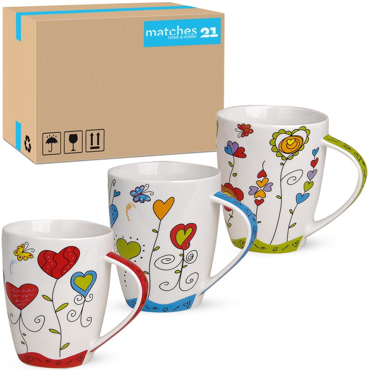 Tasse Kaffeetassen 36er Set Blumen Herzen Frühling Sommer