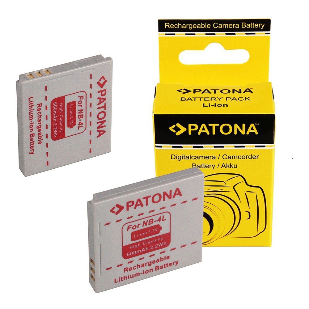 Patona 2x Akku für Canon NB-4L NB4L Kamera-Akku Ersatzakku Kameraakku 6000 mAh (3,7 V, 2 St), Ixus 30 40 50 55 60 65 70 75 80 Powershot SD200 Ixy Digital 40