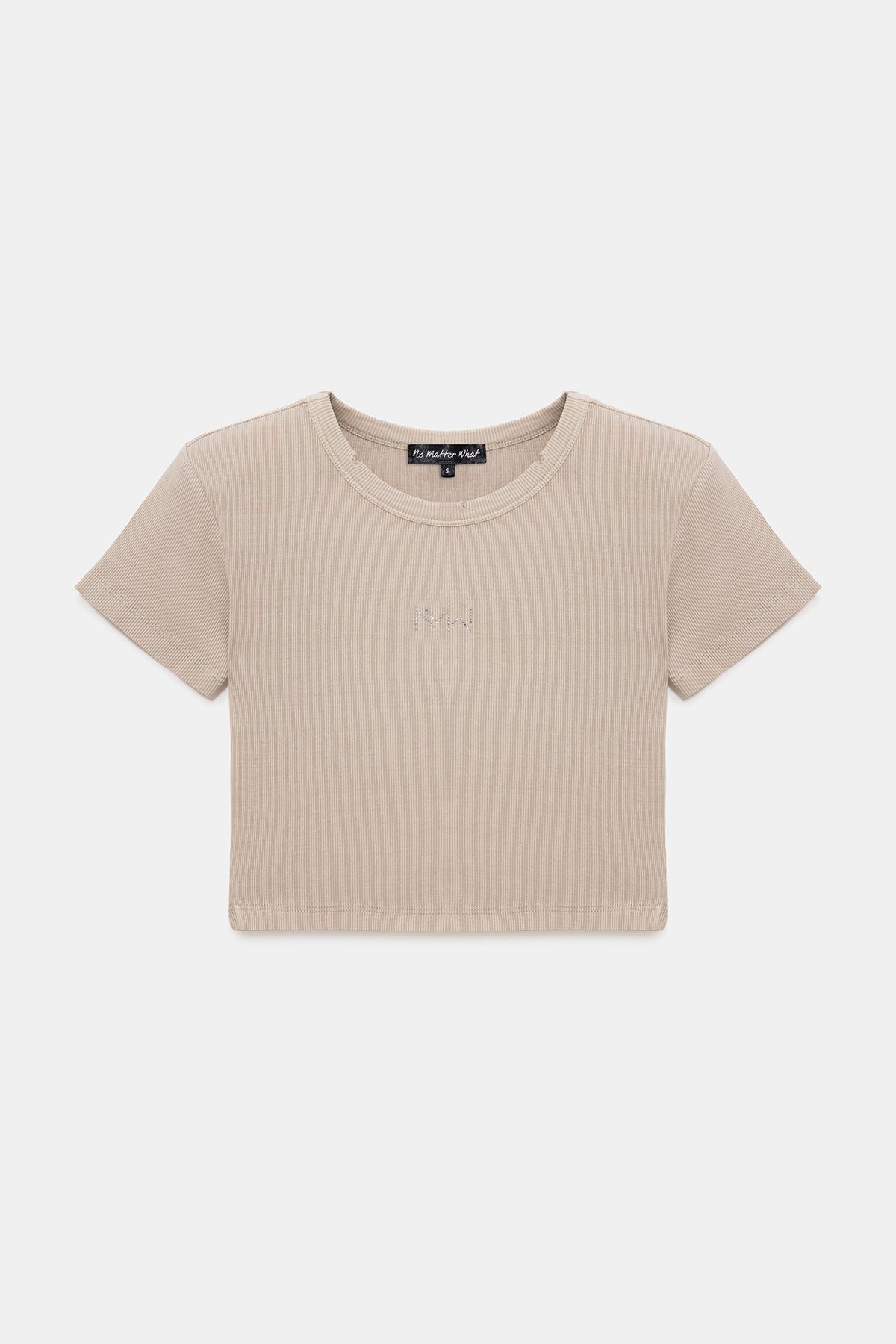 T-Shirt Crop-T-Shirt mit Steinverzierungen und Rippenmuster