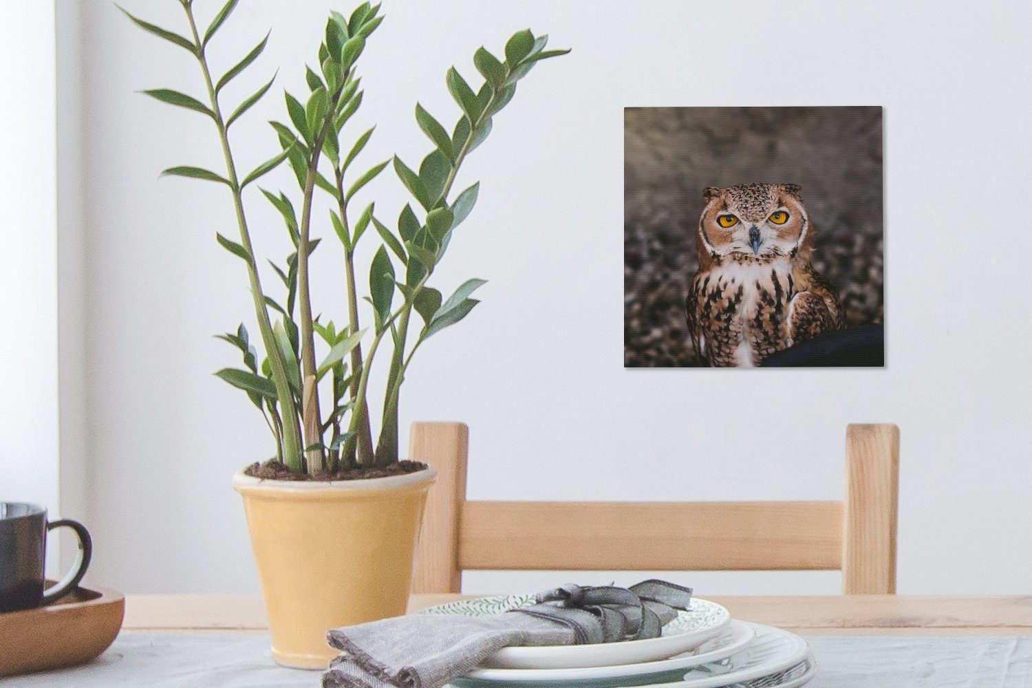 Vogel Braune OneMillionCanvasses® Leinwandbild (1 Leinwand Bilder Tiere, St), - Wohnzimmer Eule für Schlafzimmer -
