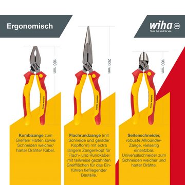 Wiha Zangenset Elektriker (38637) - 3 tlg., Kombizange 180 mm, Flachrundzange 200 mm, Seitenschneider 160 mm, VDE