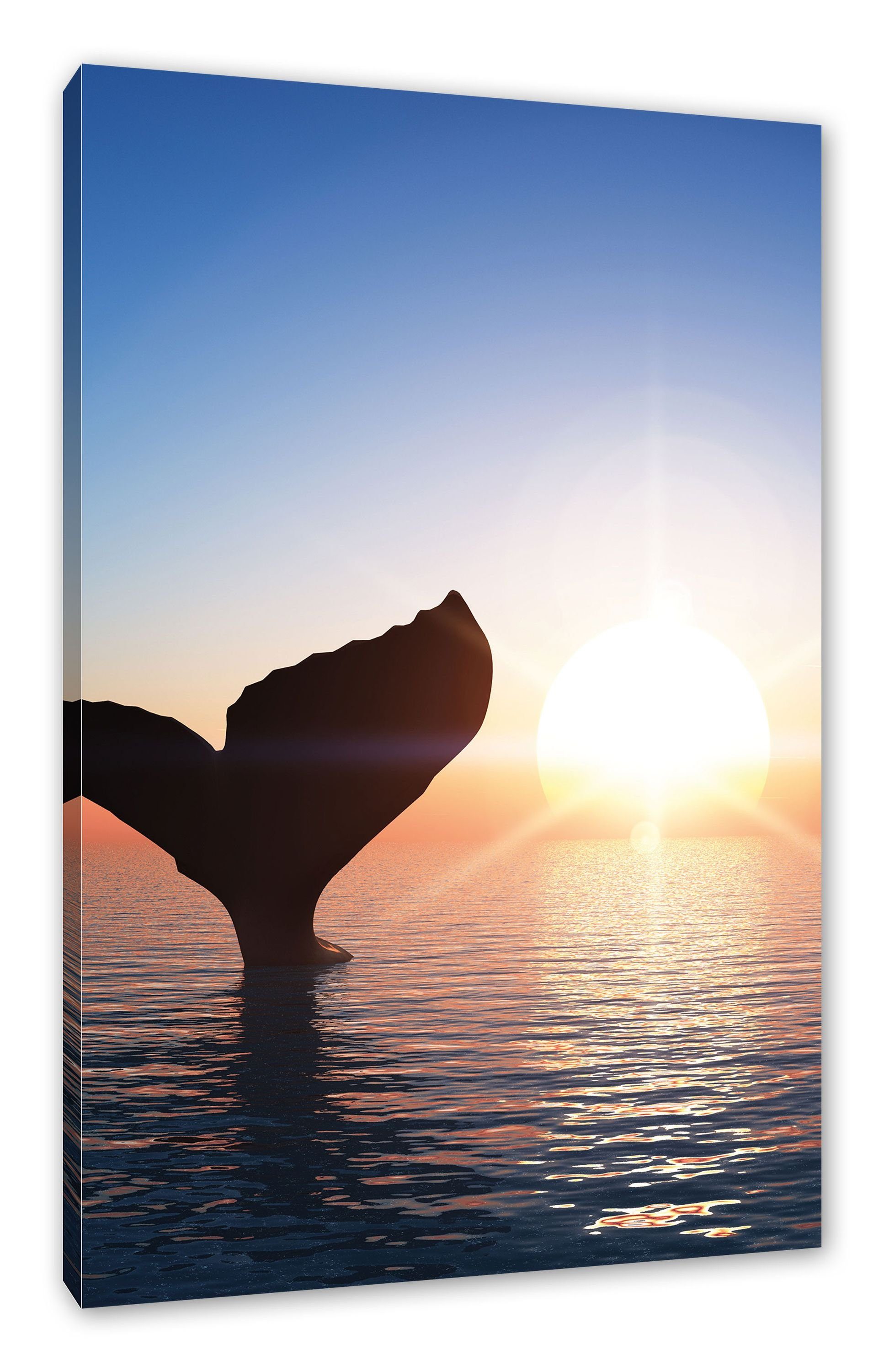 St), Zackenaufhänger Leinwandbild im inkl. im Leinwandbild bespannt, Walflosse Walflosse (1 Pixxprint fertig Sonnenuntergang, Sonnenuntergang