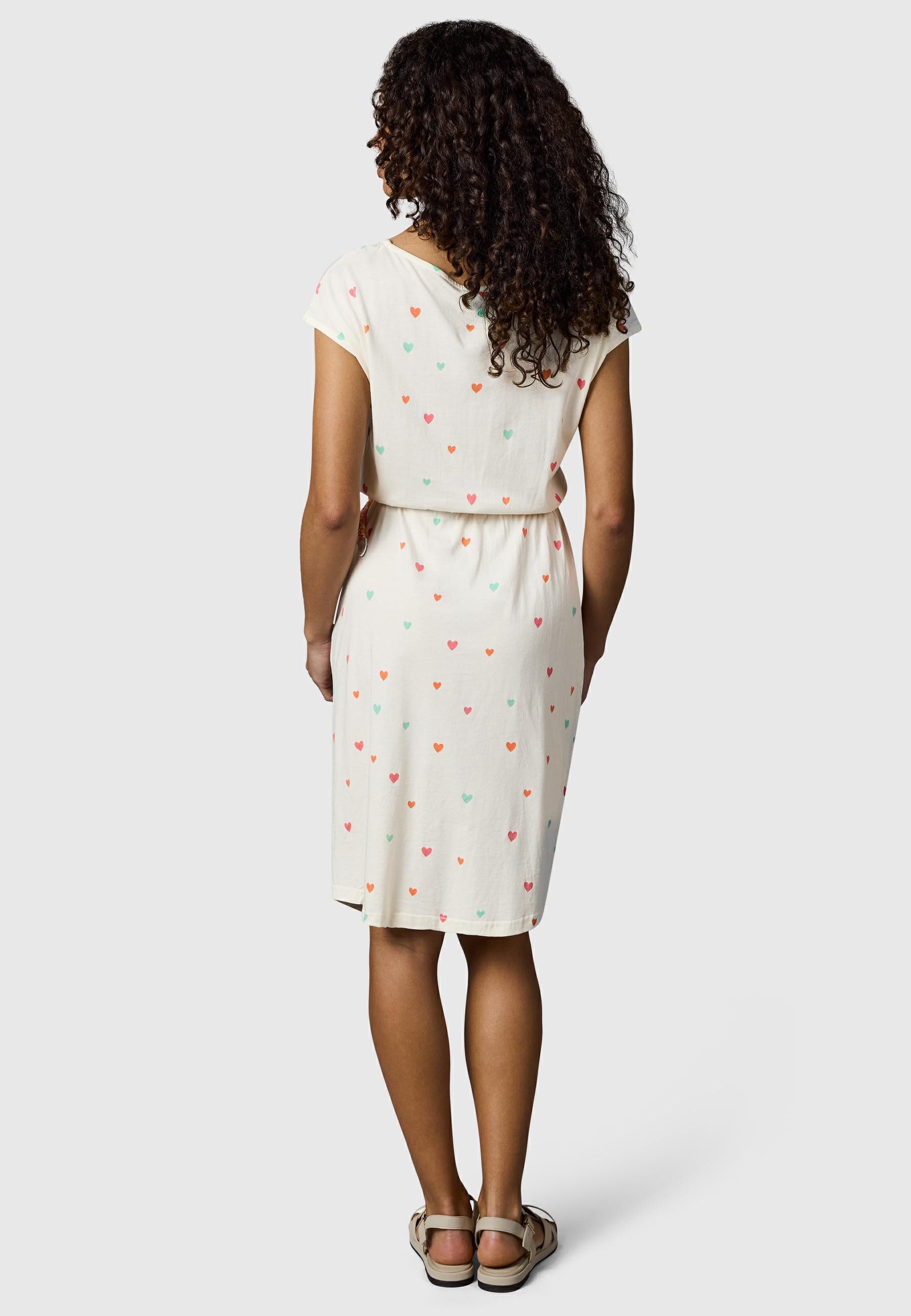 Ragwear Shirtkleid Lilithe Hearts YOUMODO Sommerkleid mit Herzchen-Print und Flechtgürtel