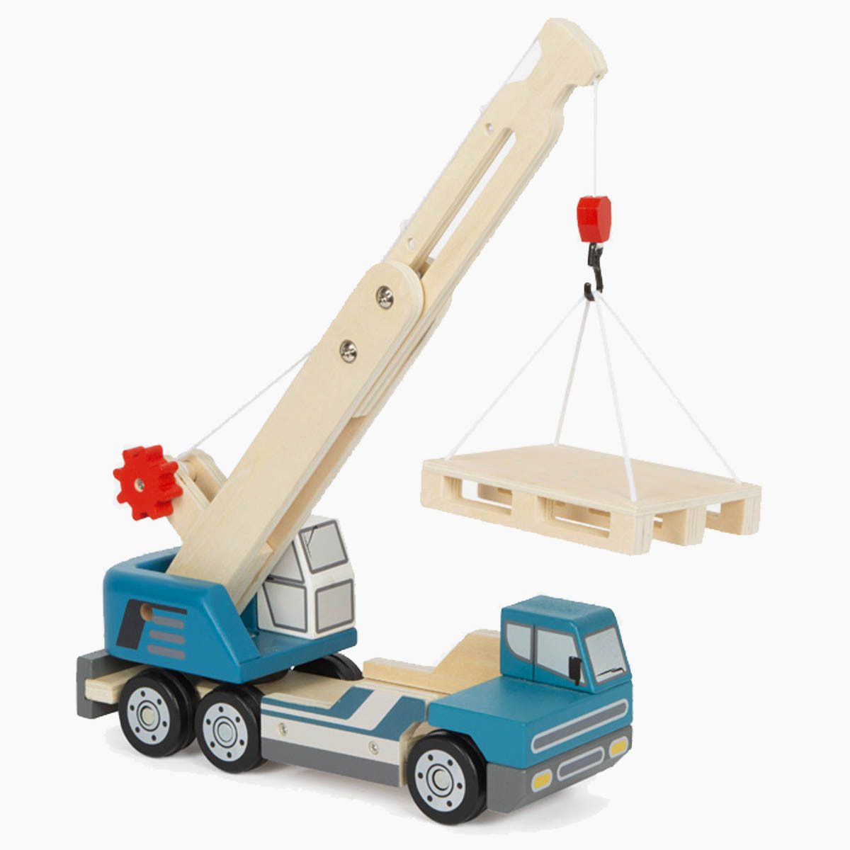 small foot GmbH & Co. KG Spielzeug-Krankenwagen Kranwagen mit Palette, (Packung, 2-tlg., set), Kranarm schwenkbar und ausziehbar mit beweglichem Haken
