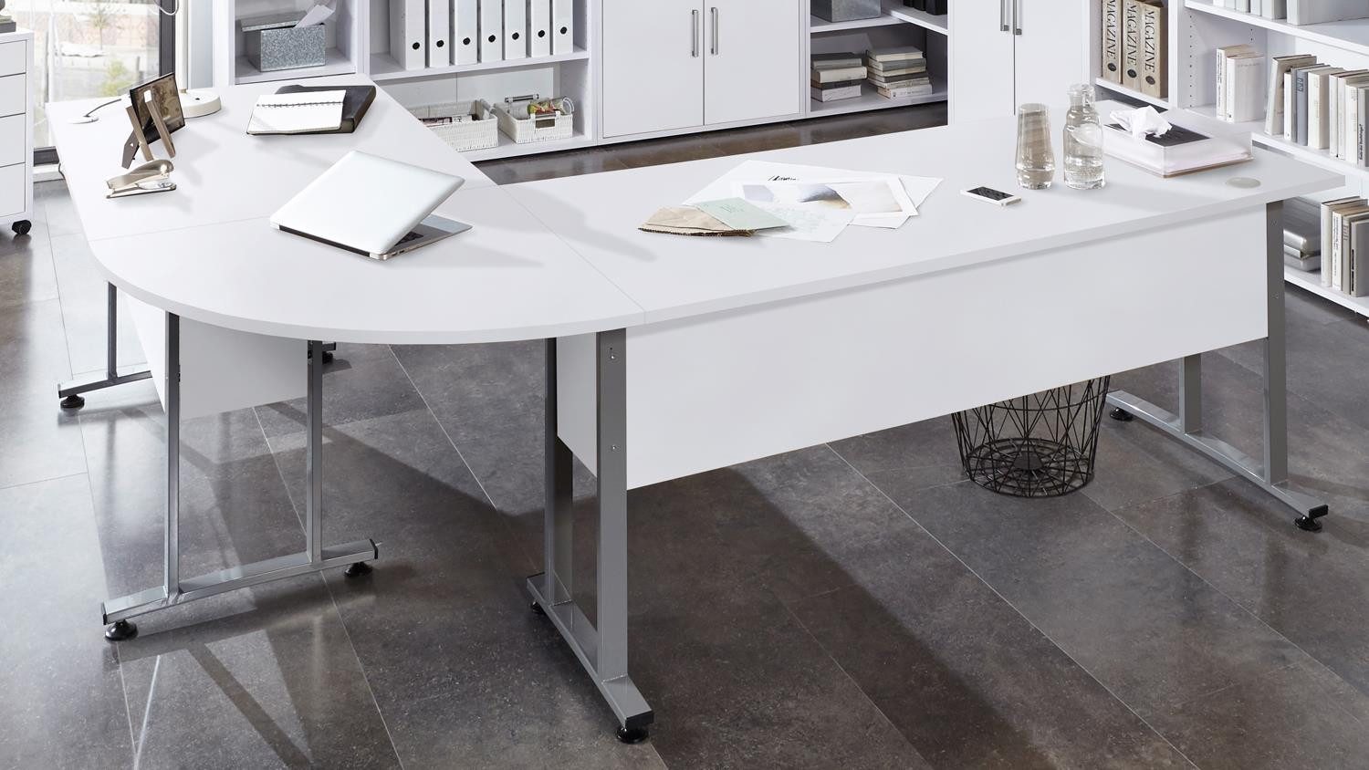 FMD Eckschreibtisch Winkelschreibtisch Calvia 200x200 cm in weiß mit Metall günstig online kaufen