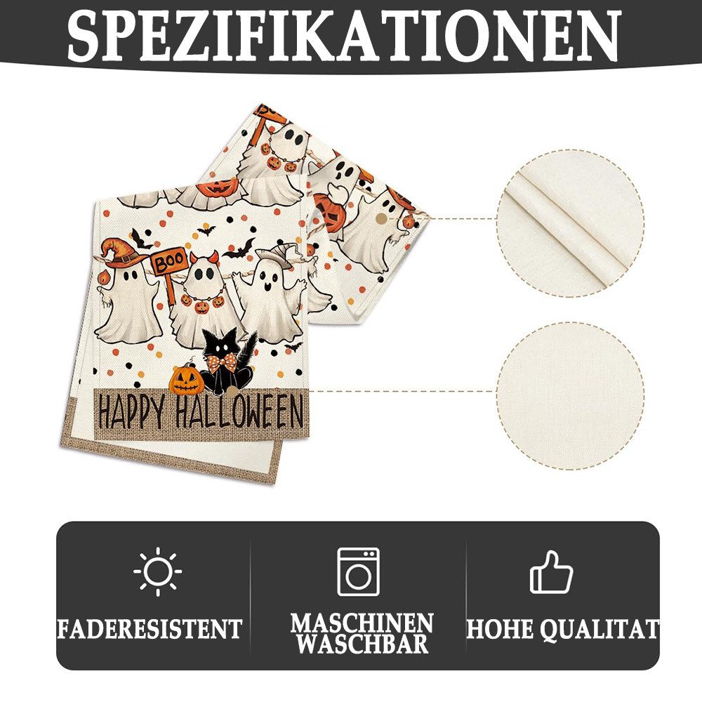 CLTYQ Tischläufer Halloween Tischläufer mit Geister-Kürbis Druck,33*183cm (Maschinenwaschbar & Wiederverwendbar), Perfekte Tischdekoration für Halloween und Herbstfeiern