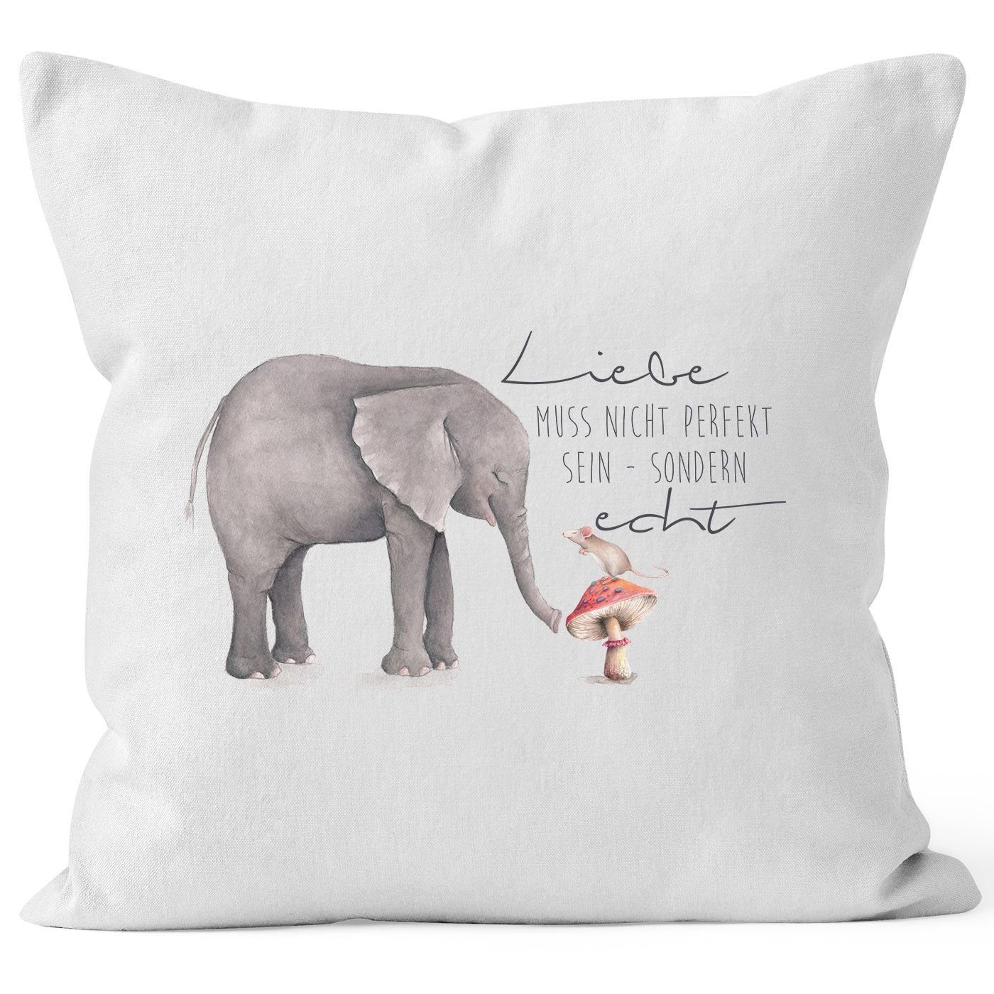 MoonWorks Dekokissen Kissenbezug Geschenk Liebe muss nicht perfekt sein sondern echt Elefant Maus Kissen-Hülle Deko-Kissen 40x40 Baumwolle MoonWorks® weiß