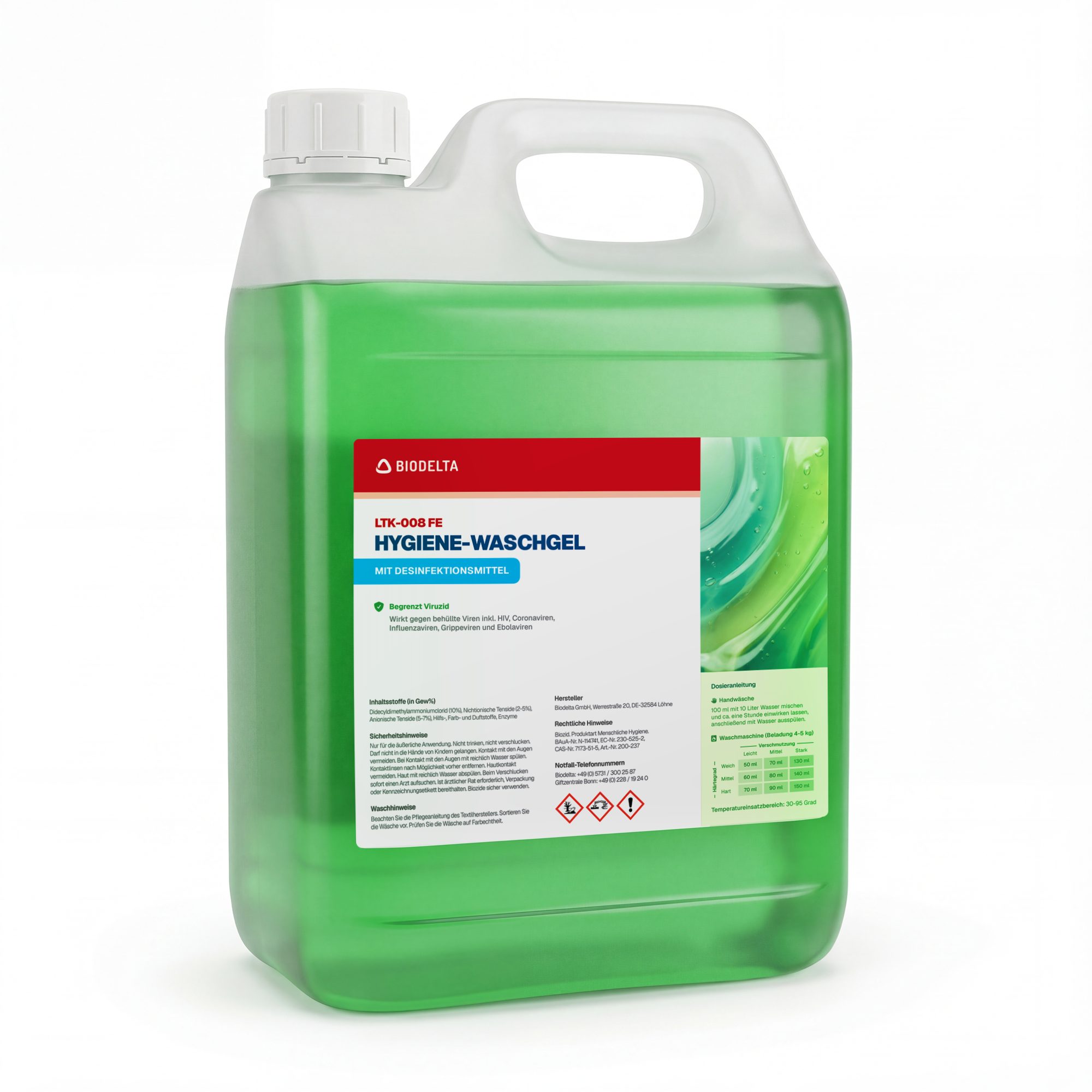 Produktbild von Hygiene VOS Desinfektionswaschmittel Flüssig 5 L – Mit Derma-Siegel, Wirkt Ab 40 °C, Für Sensible Textilien & Pflege