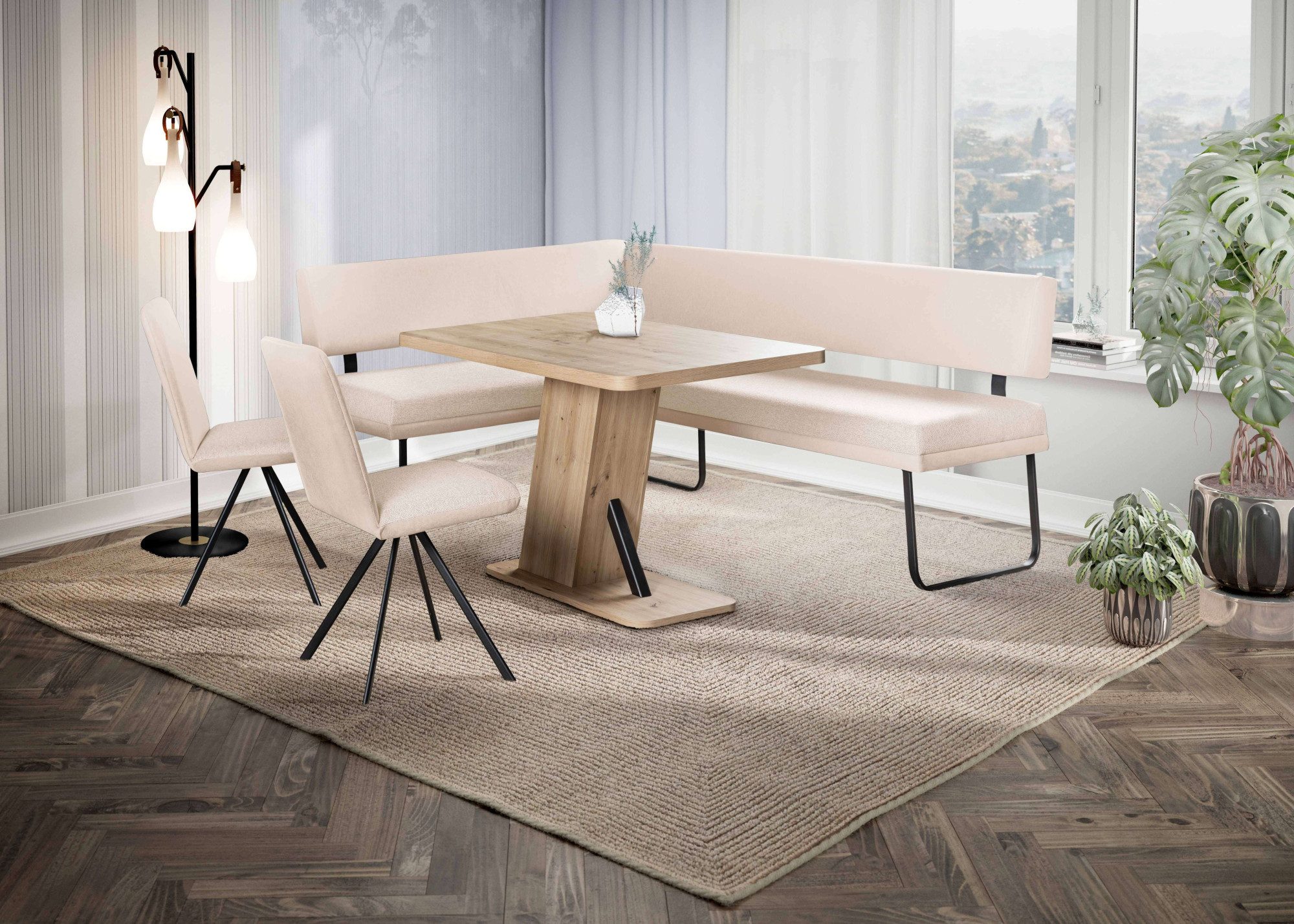 OTTO home Eckbank Gabi Esszimmerbank, Bank, Küchenbank, Polsterbank, Gestell aus matt-schwarzem Flachmetall, stabil, 2-Stoff-Design