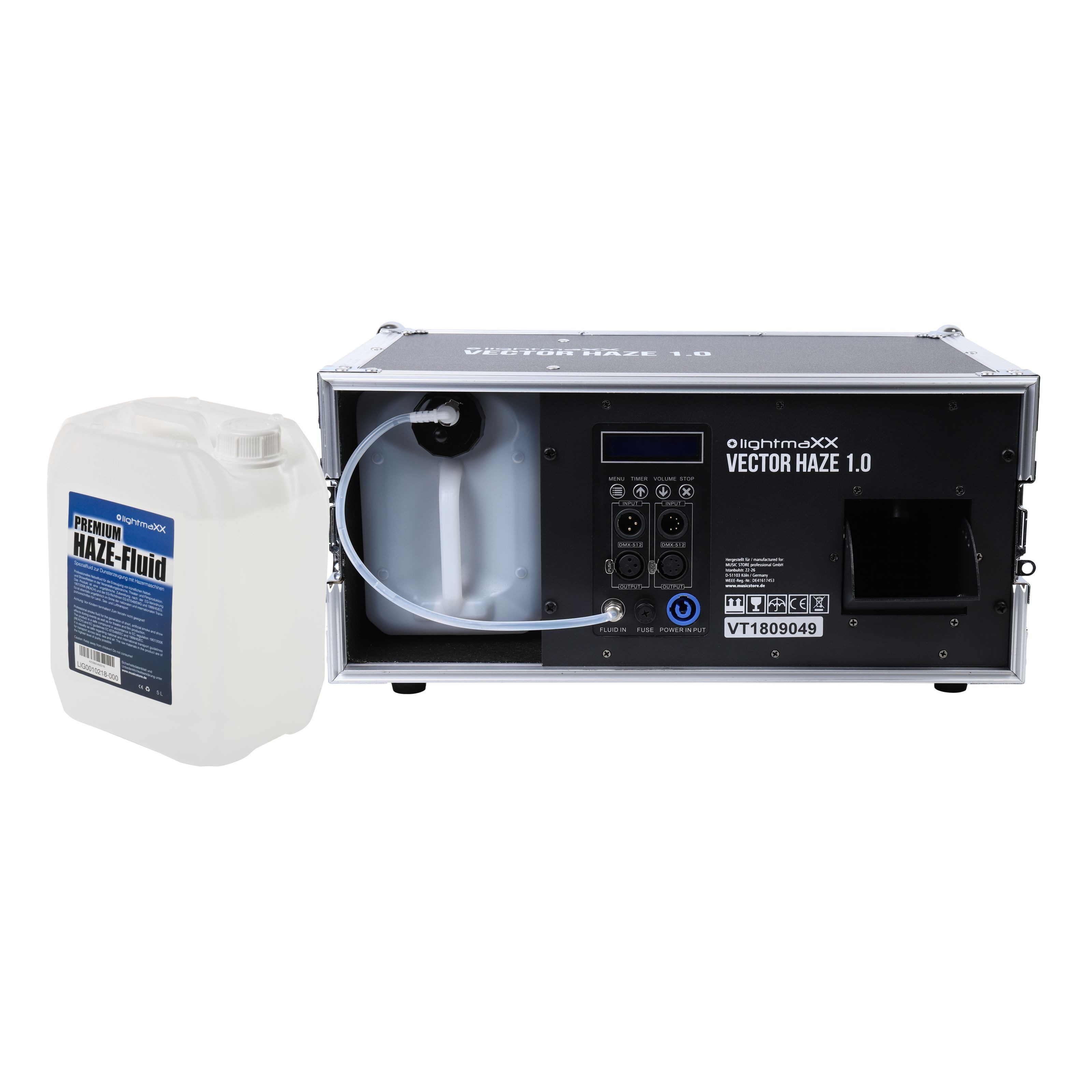 lightmaXX LED Scheinwerfer, Vector Haze 1.0 Fluid Set, Hazer, 200m³/min Ausstoß, 1000W