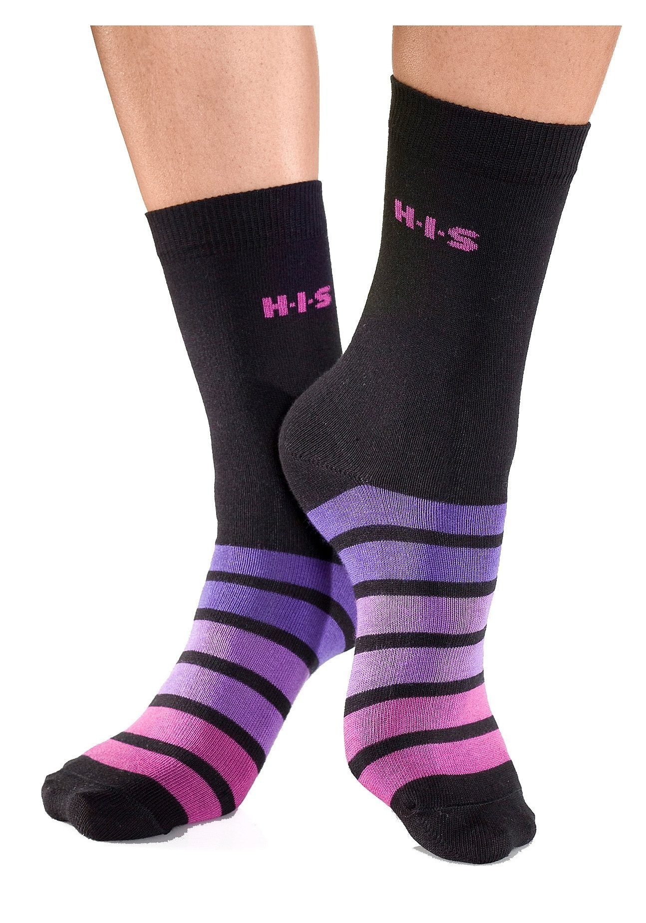 H.I.S Freizeitsocken Damen Kinder Socken Design am Fuß, weiche Baumwolle (Packung, 7-Paar, Basic Gr. 31-34 bis 39-42) mit buntem Ringelmuster – Bild 5 von 5