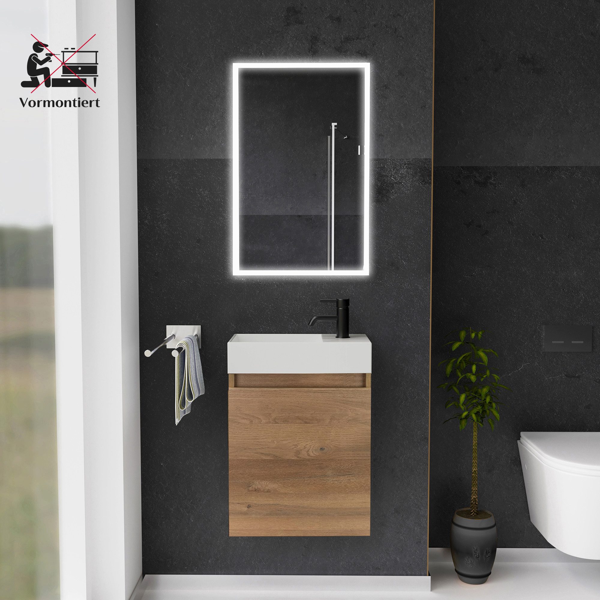 Alpenberger Badmöbel-Set Gäste WC Waschbecken mit Unterschrank - Badschrank günstig online kaufen