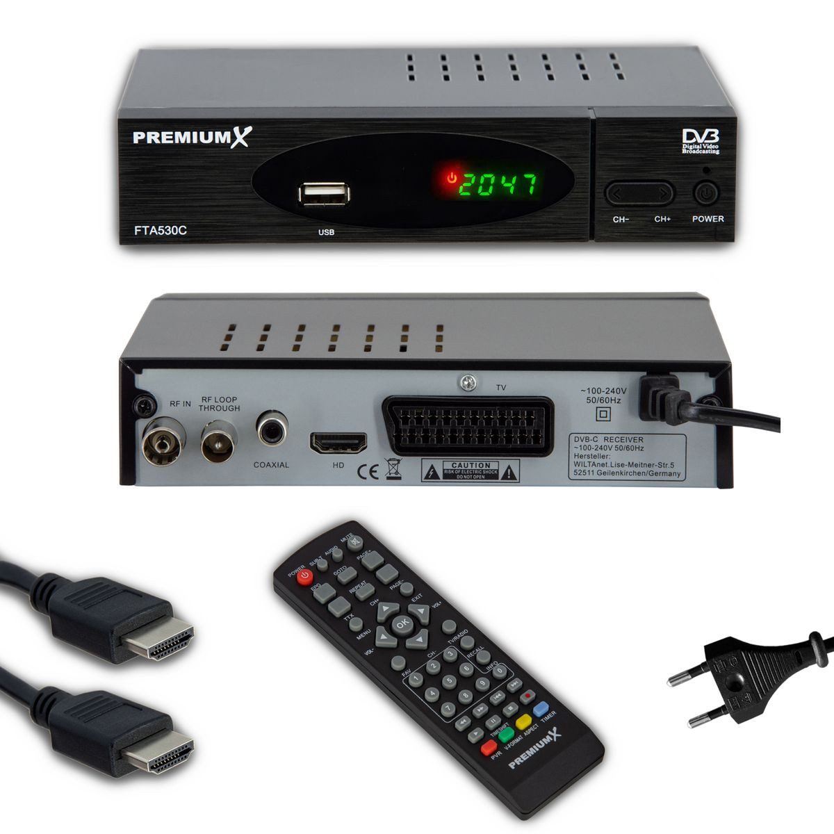 PremiumX FTA 530C Kabel Receiver DVB-C FullHD Digital USB SCART HDMI Kabel-Receiver