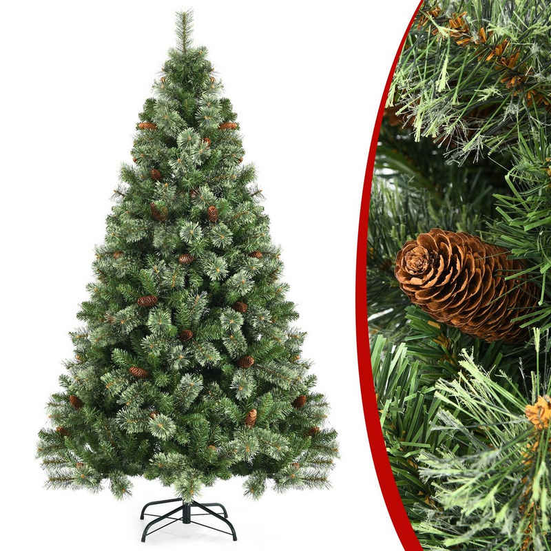 COSTWAY Künstlicher Weihnachtsbaum, 180cm, Metallständer, 61 Tannenzapfen&878 Spitzen, Klappsystem