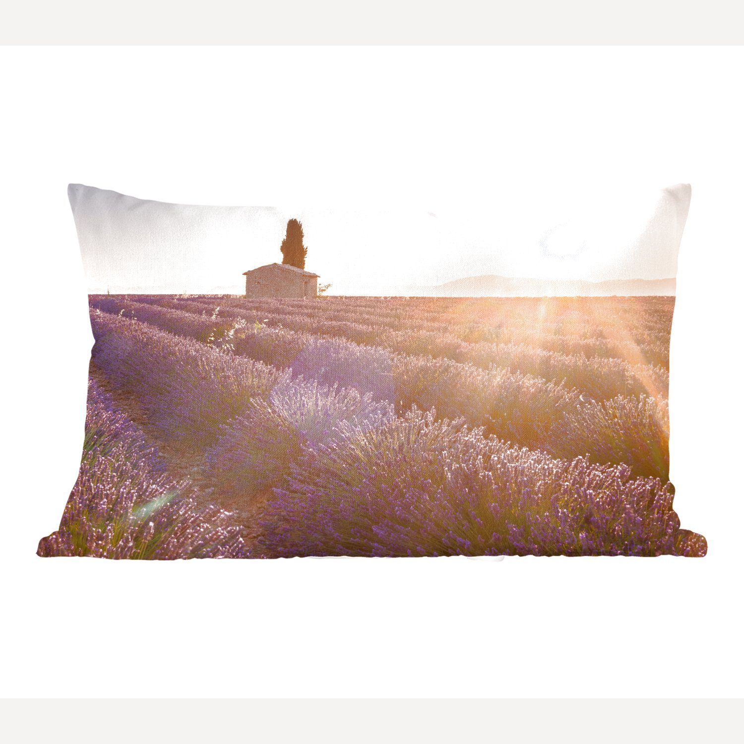MuchoWow Dekokissen Sonnenaufgang über einem Lavendelfeld, Wohzimmer Dekoration, Zierkissen, Dekokissen mit Füllung, Schlafzimmer