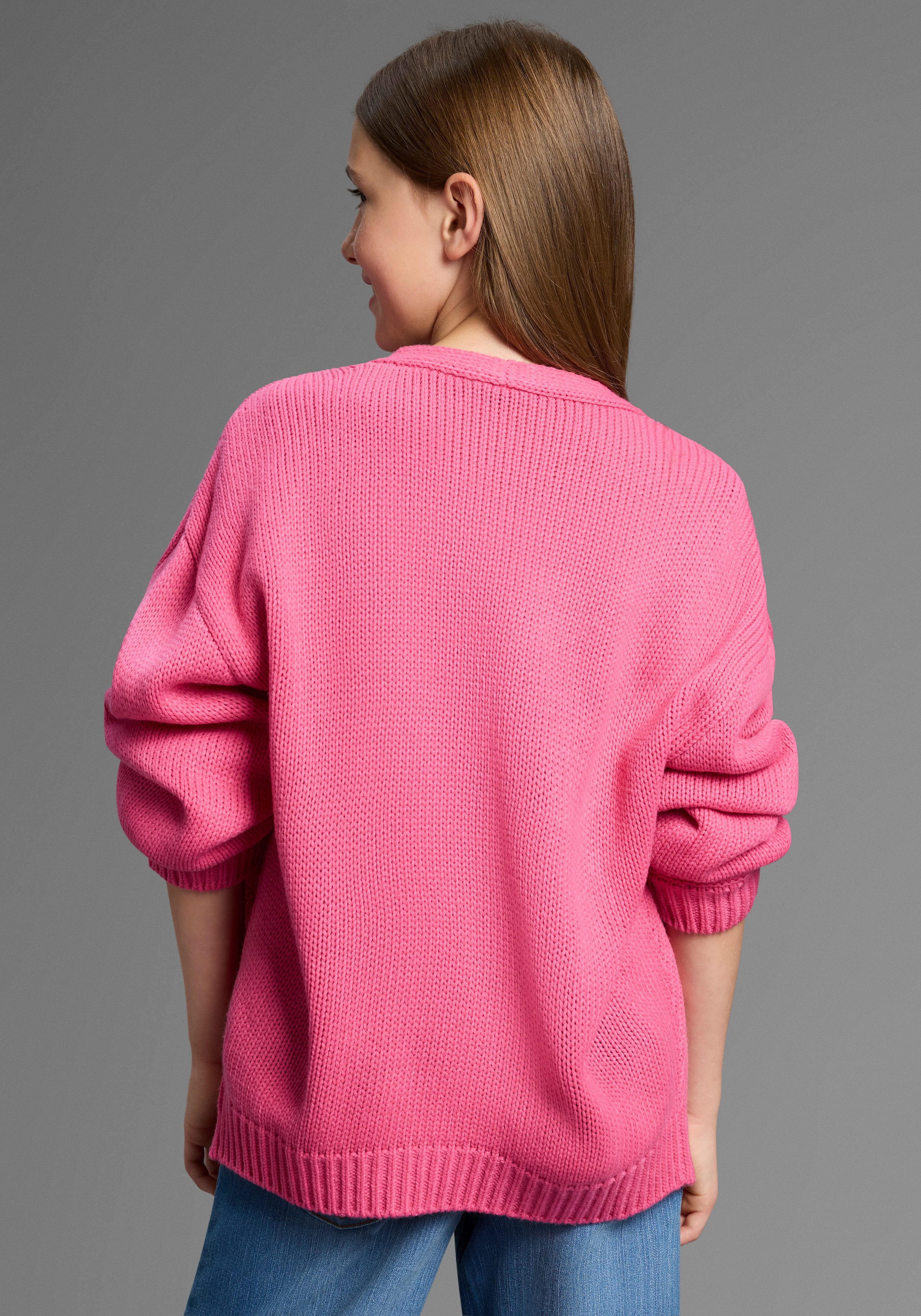 Bruno Banani Strickjacke Cardigan, Strickjacke in offener weiter Form Für TEENS. Lockerer, weicher Strick