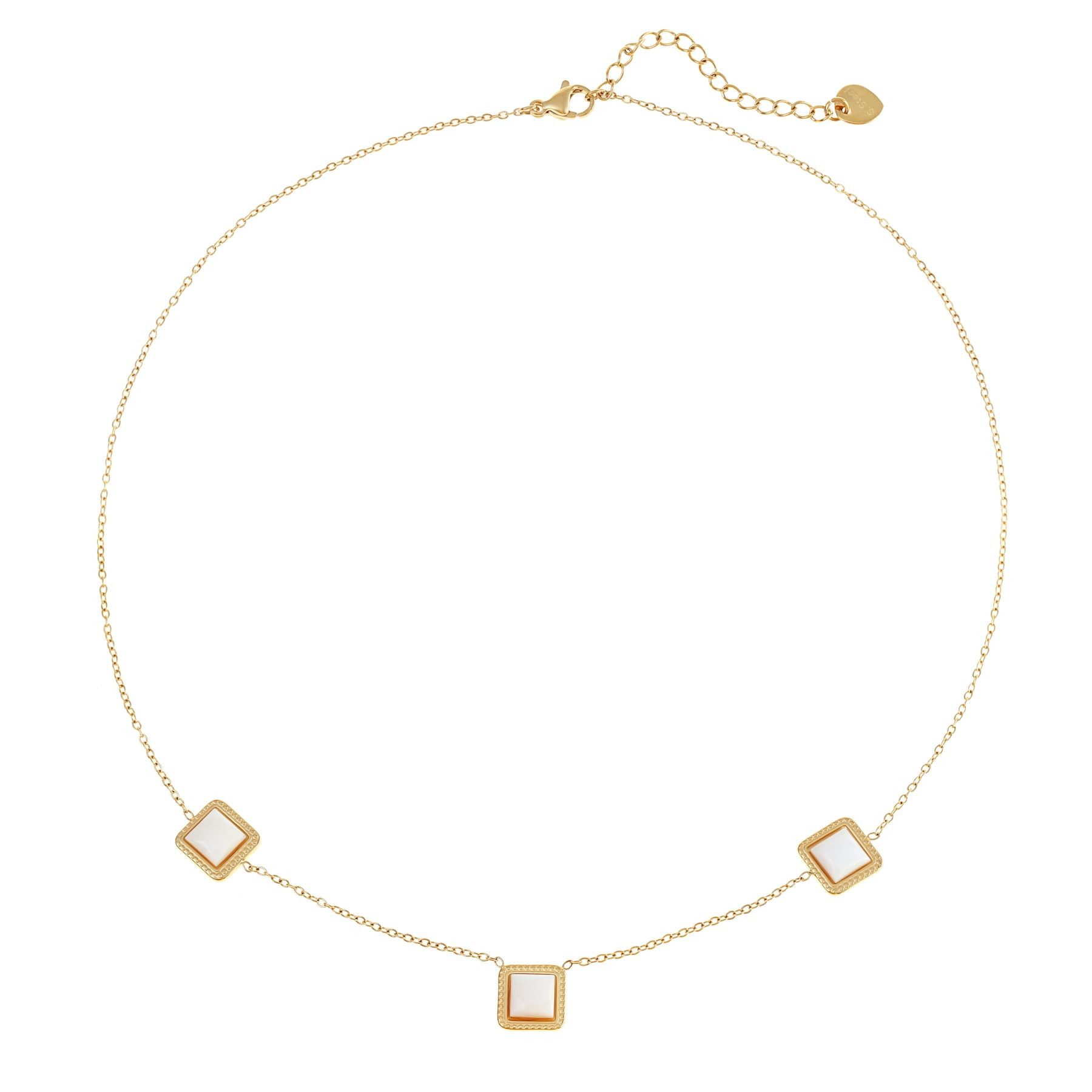 Made by Nami Edelstahlkette Damen Gold mit Viereckigen Edelsteinen aus Chirurgischem Edelstahl, Damen Geschenke für Frauen Hypoallergen Wasserfester Schmuck für Mama