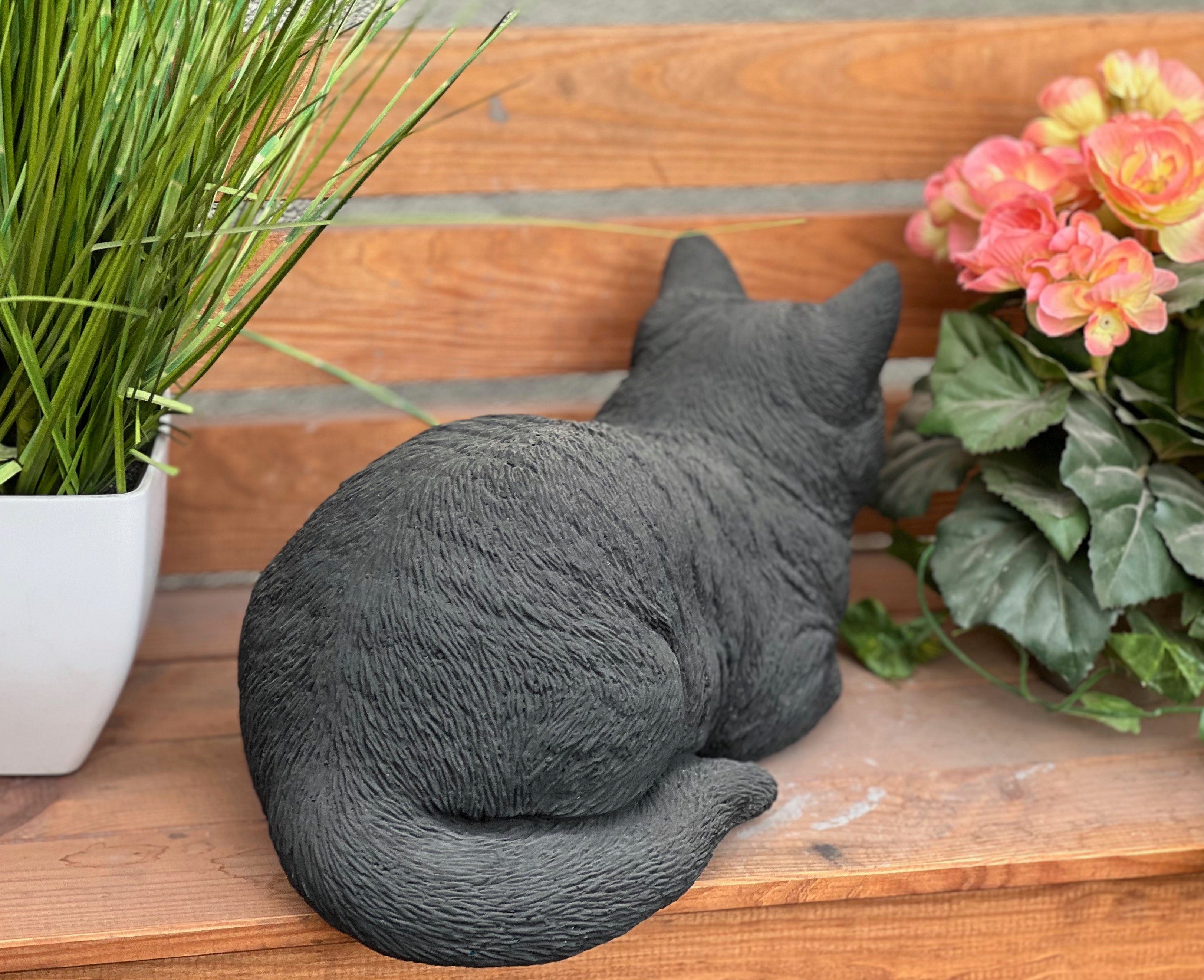 Style Träumerle 36 cm ca. Steinfigur schwarze Katze and frostfest Gartenfigur Stone Länge große