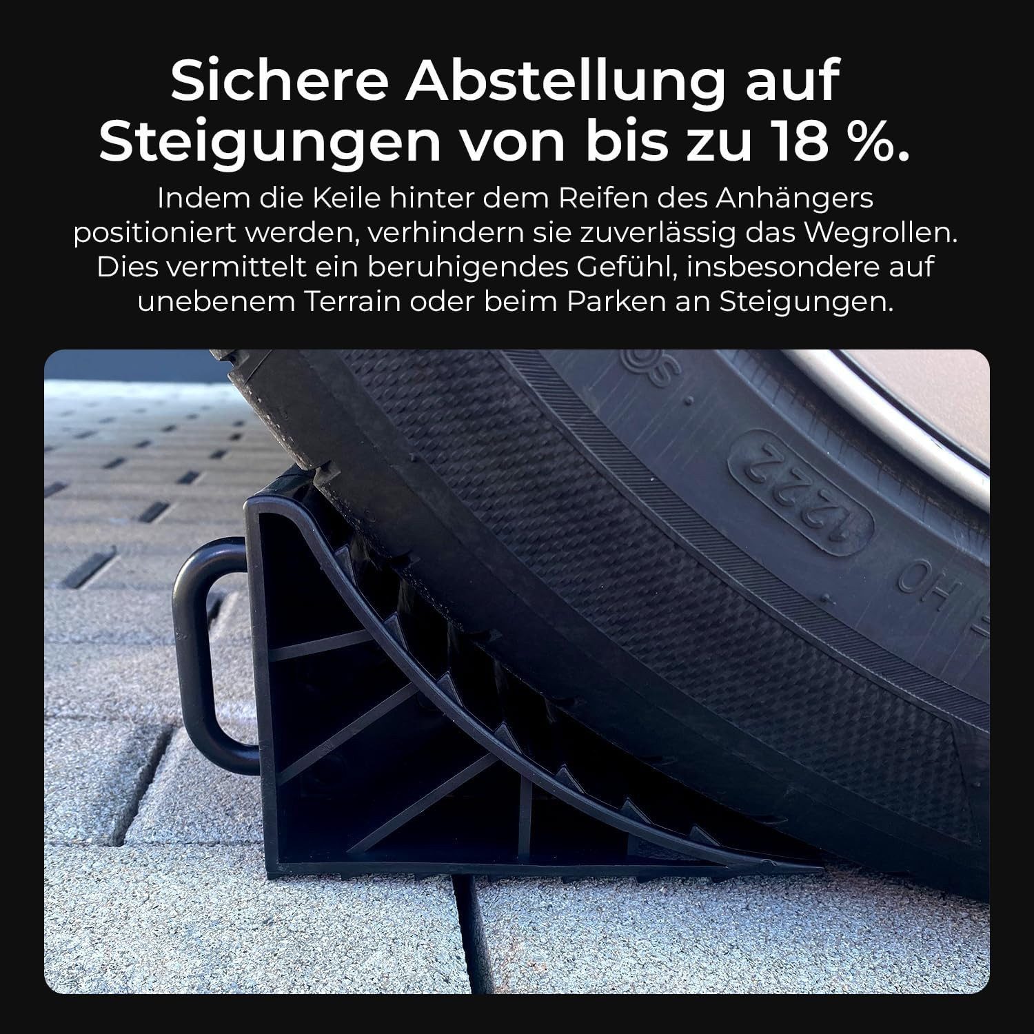 BlingBin Sicherheitskeil Unterlegkeil mit Griff Hemmschuhe Bremskeile Anhänger PKW Stütze, (4 Stück, 4-St., 15x9x10 cm), Bremskeil Anhänger PKW Wohnmobil Wohnwagen