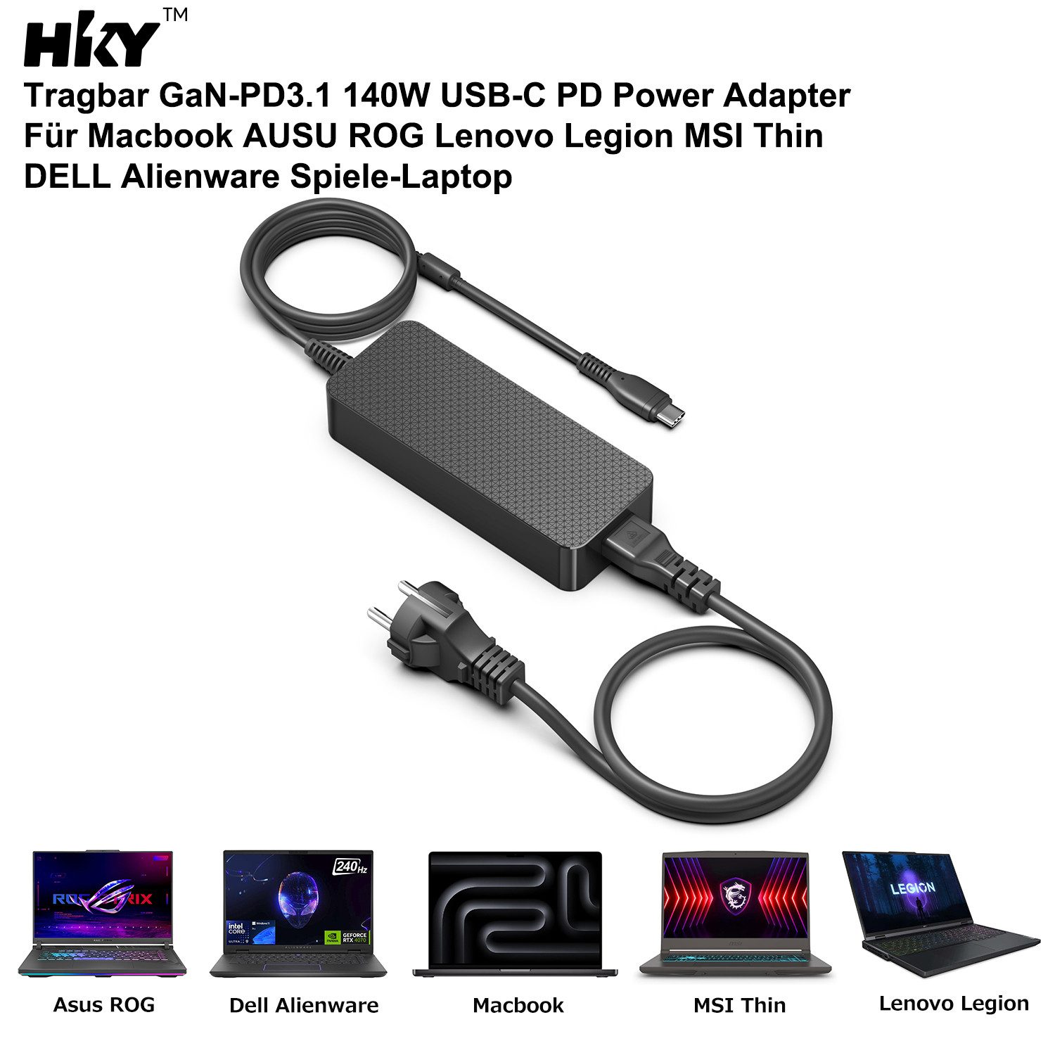 HKY 28V 5A 140W USB C GaN Laptop Schnellladegerät für MacBook Pro/Air, HP Notebook-Netzteil (Huawei,Chromebook,i-Pad Pro,MSI Gaming,Samsung,Lenovo,Dell XPS 13)