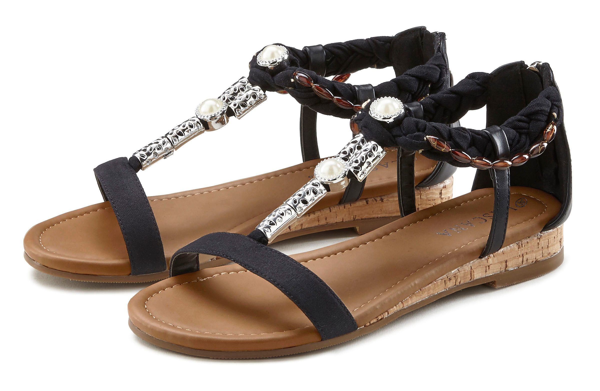 LASCANA Sandale Sandalette, Sommerschuh mit Schmuckelementen VEGAN schwarz