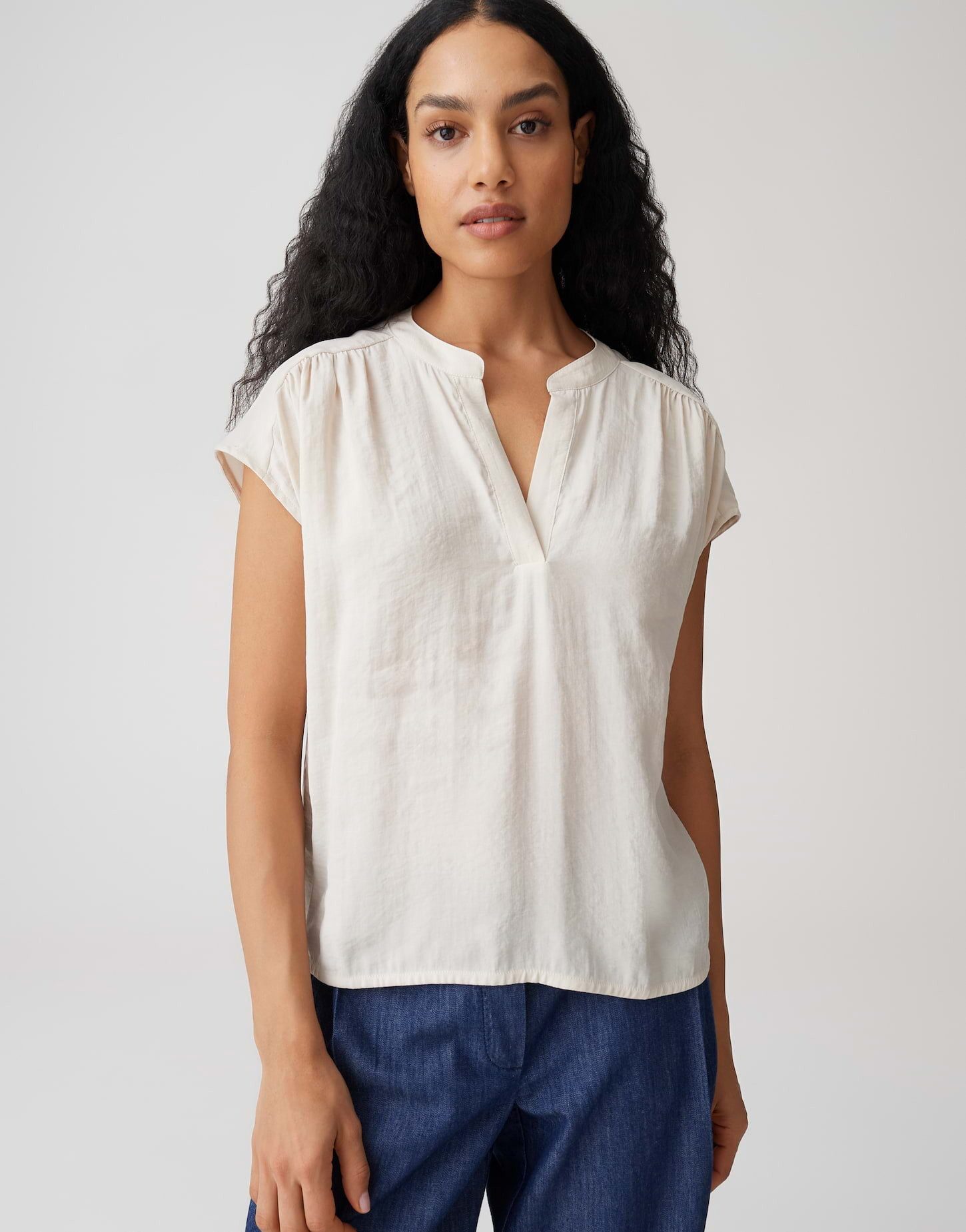 OPUS Kurzarmshirt Sawoko im Materialmix weich fließender Fall, glatter Griff, Casual
