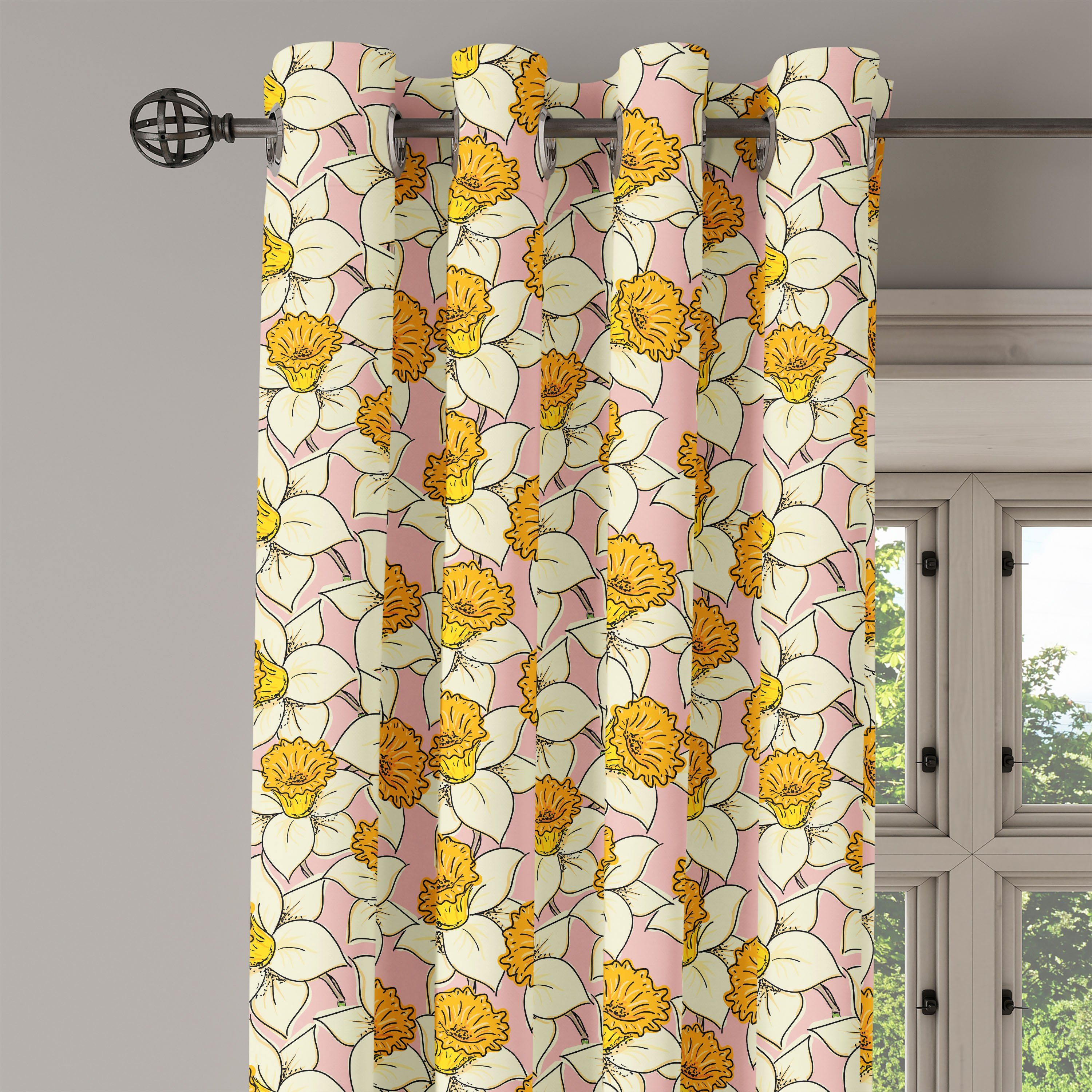 Flourish Natur Dekorative Gelbe für Schlafzimmer 2-Panel-Fenstervorhänge Wohnzimmer, Abakuhaus, Gardine Blume